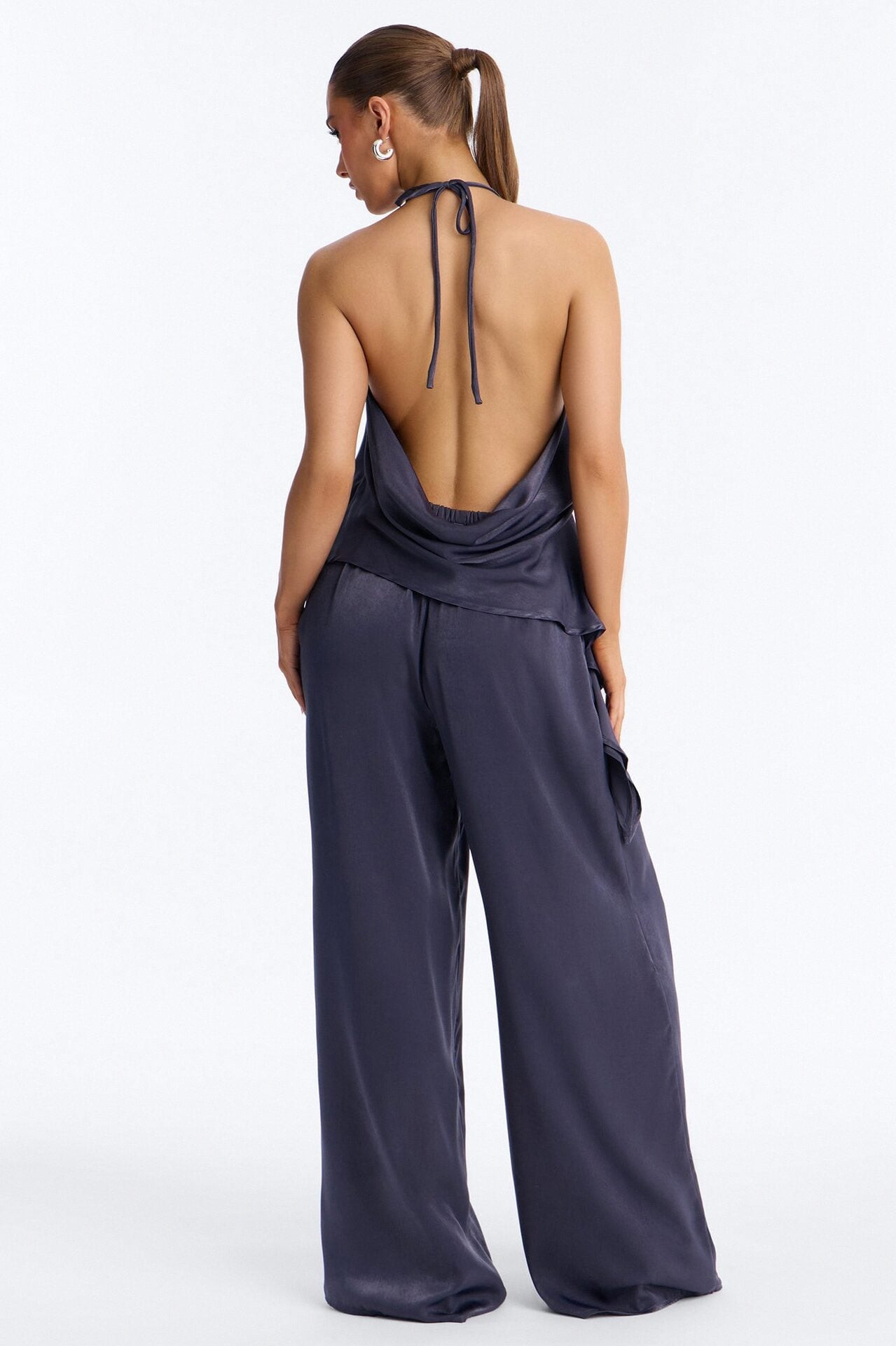 Normani Satin Halter Pant Set - Navy image 4