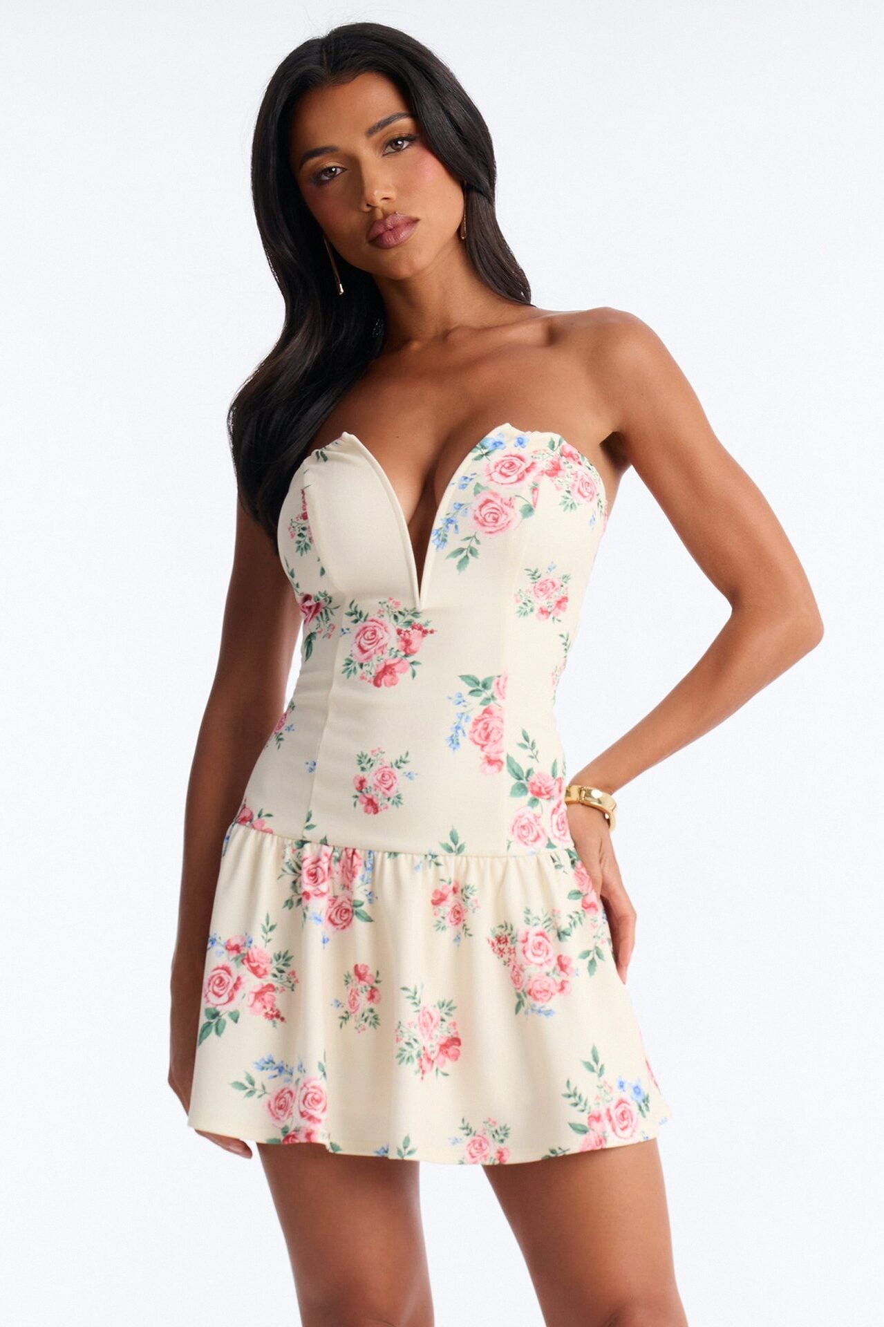 Kaylani Strapless Floral Mini Dress - Ivory image 2