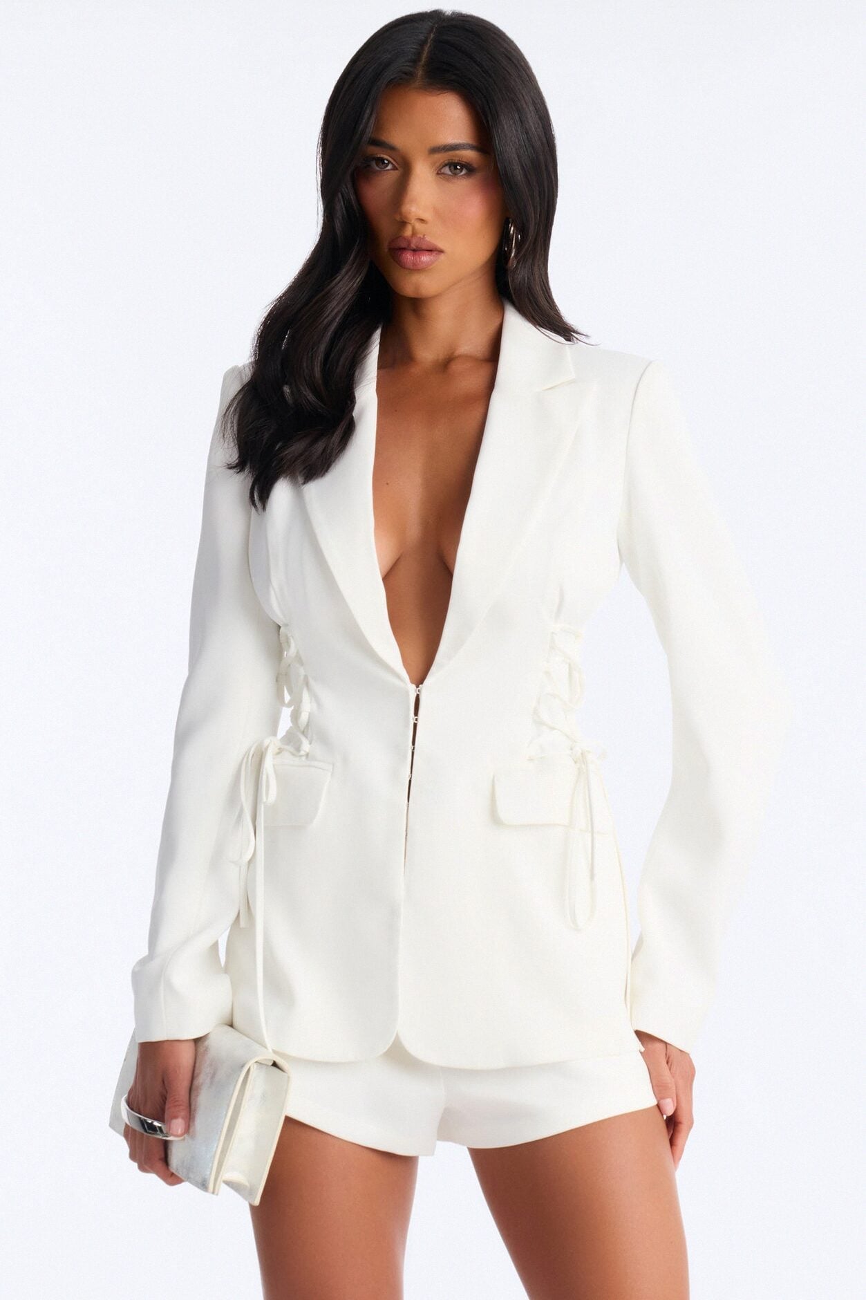 Cheyenne Crepe Woven Lace Up Blazer - Ivory image 2
