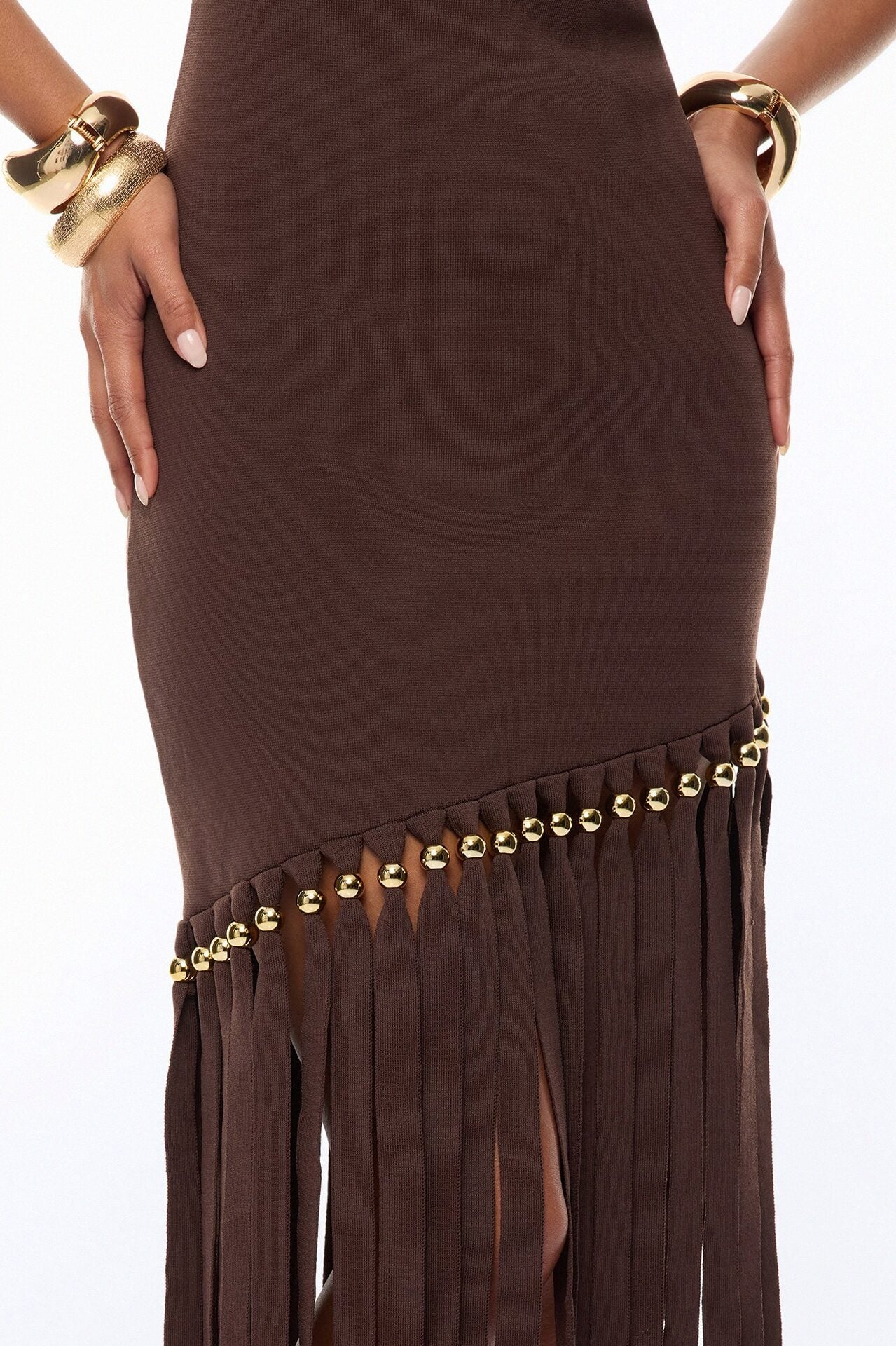 Jordyn Fringe Trim Midi Dress - Chocolate image 3