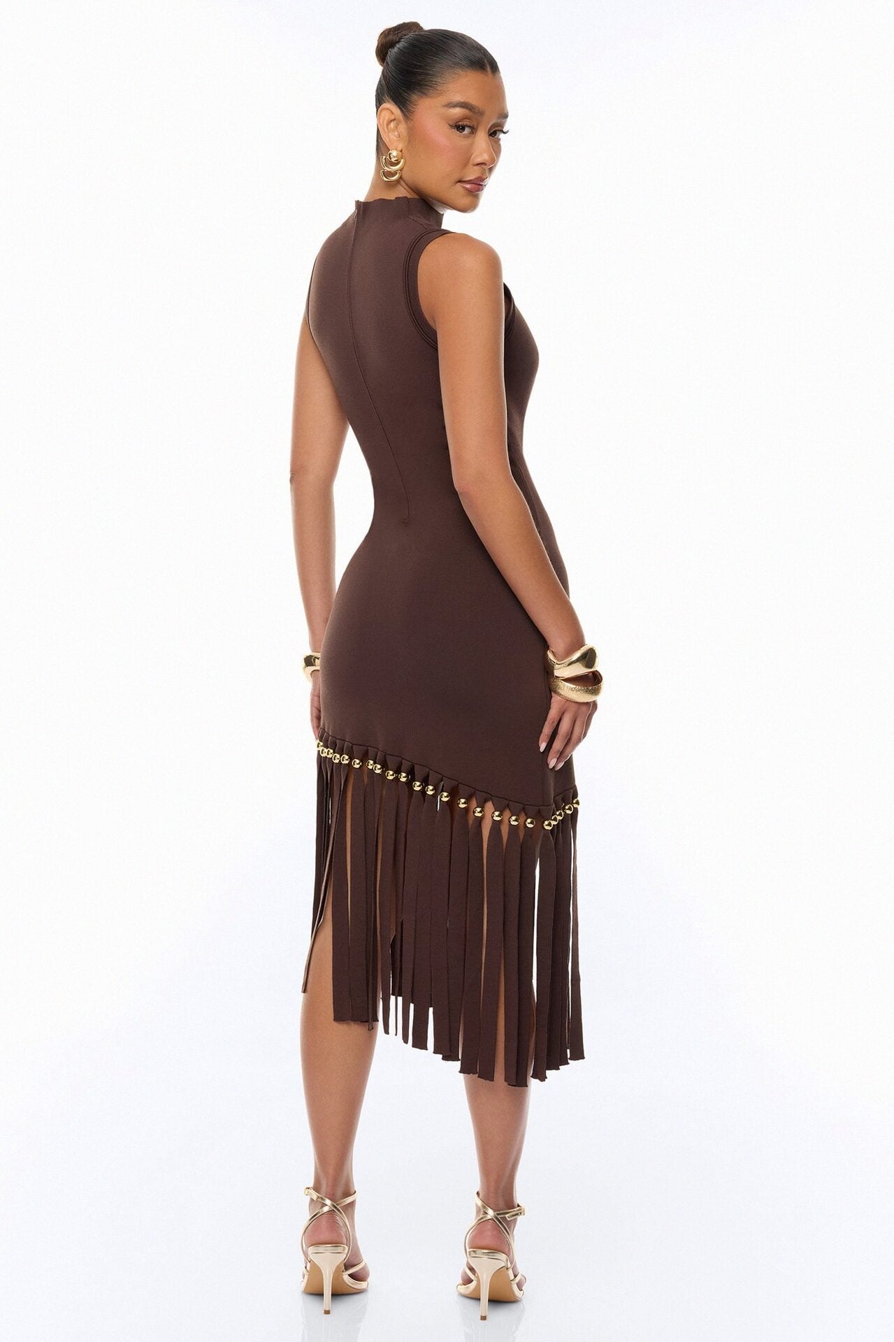 Jordyn Fringe Trim Midi Dress - Chocolate image 4