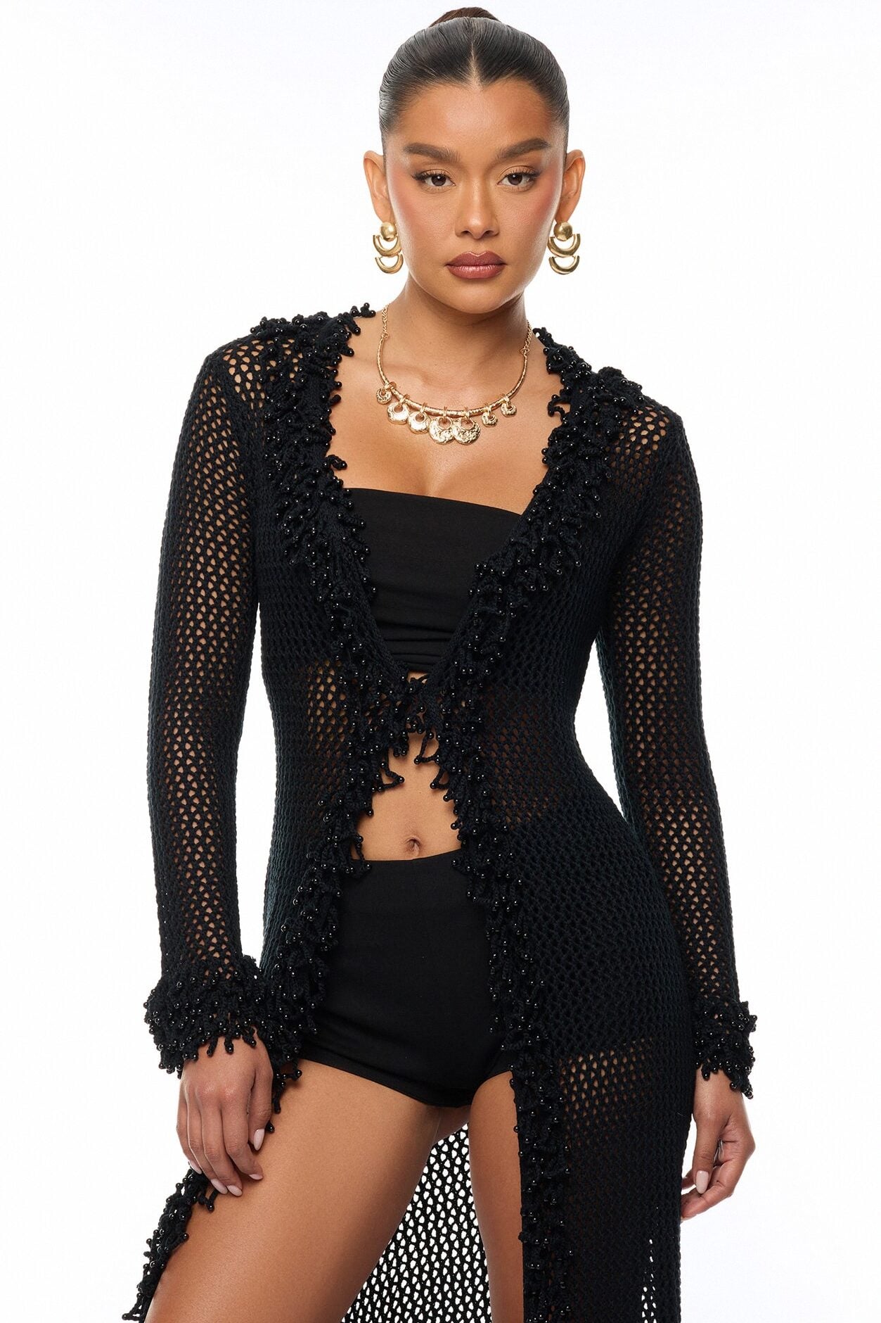 Siesta Crochet Maxi Cardigan - Black image 2