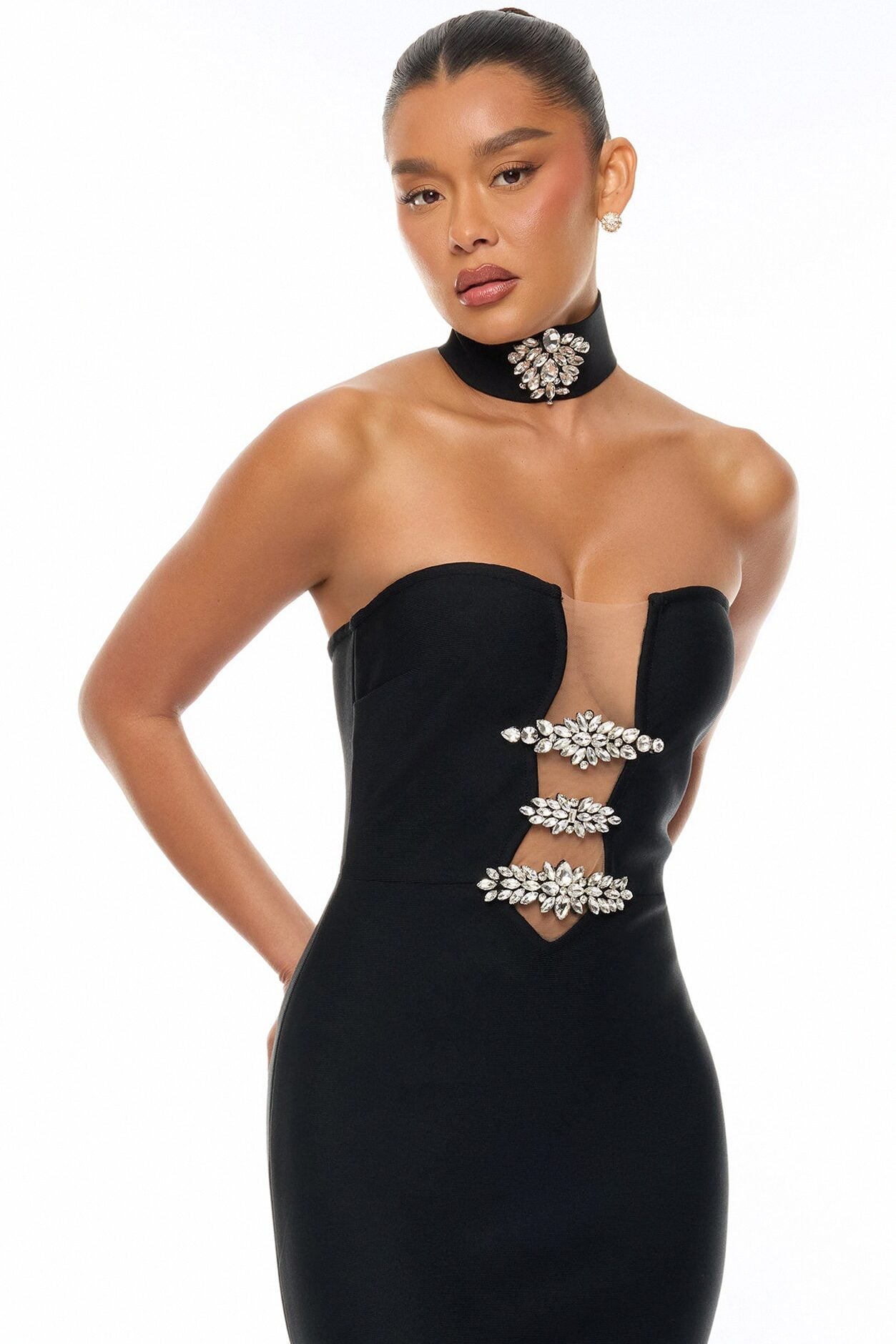 Brandi Choker Bandage Gown - Black image 2