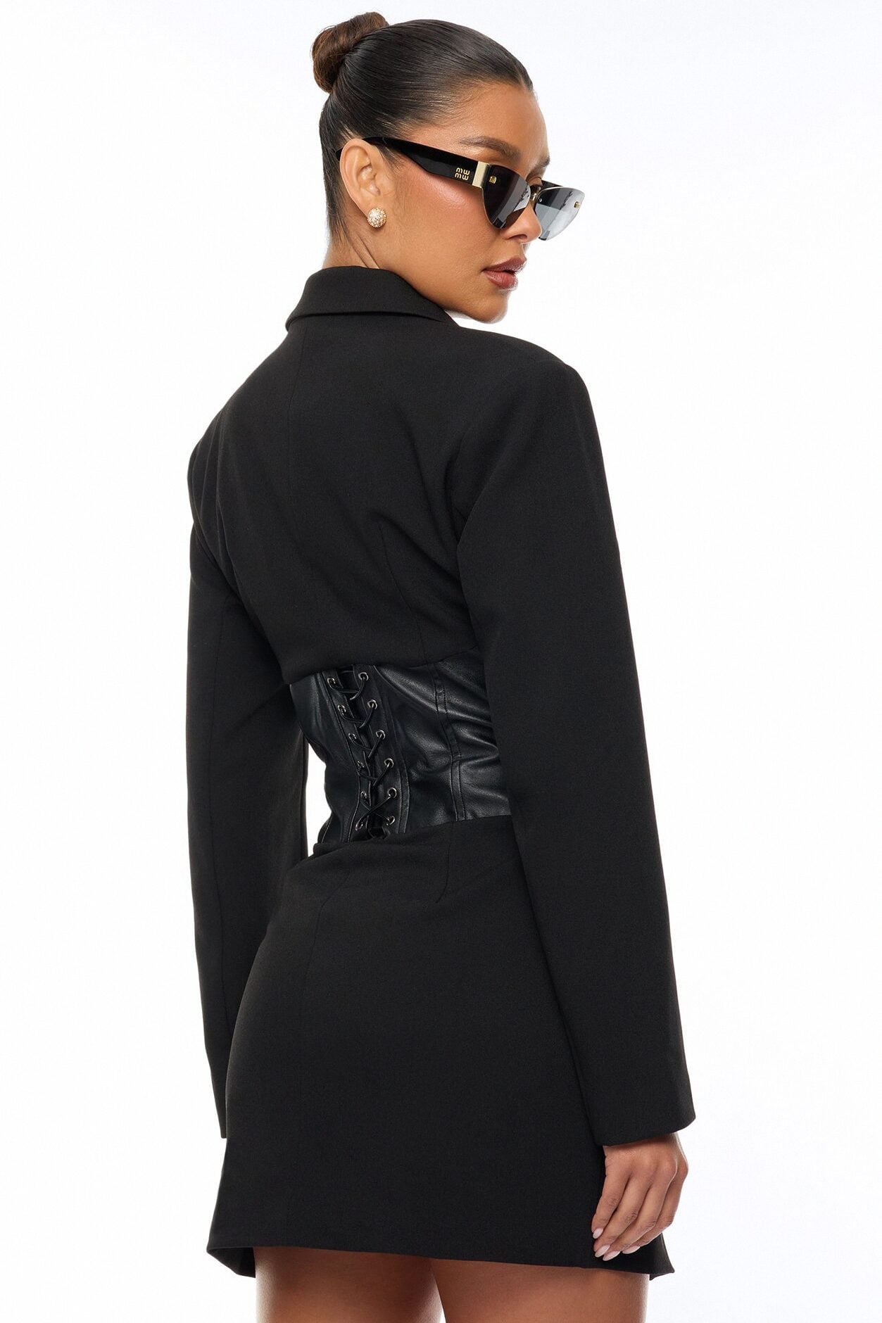 All Business Lace Up Blazer Mini Dress - Black image 4
