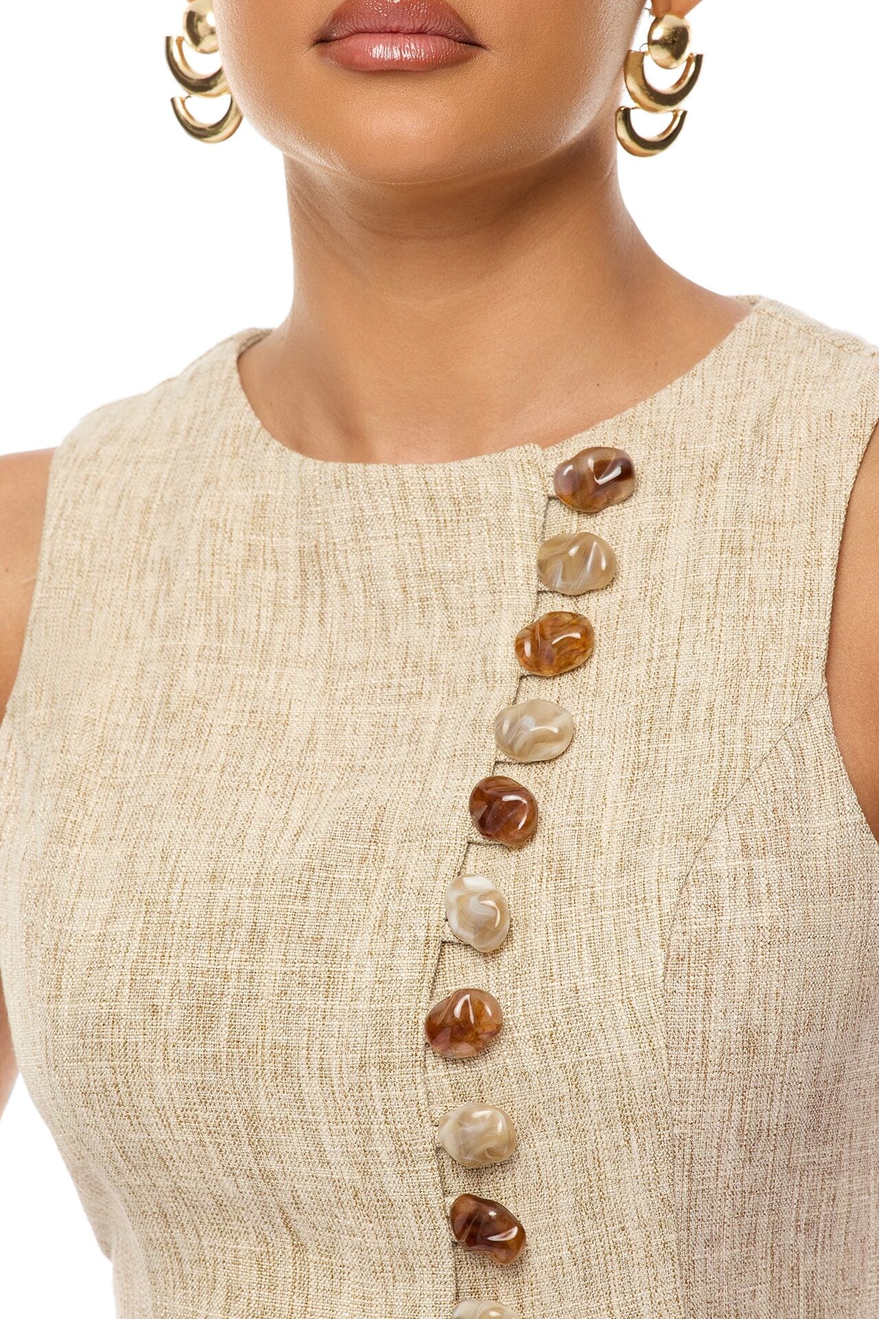 Catch Me On The Coast Linen Mini Dress - Taupe image 3