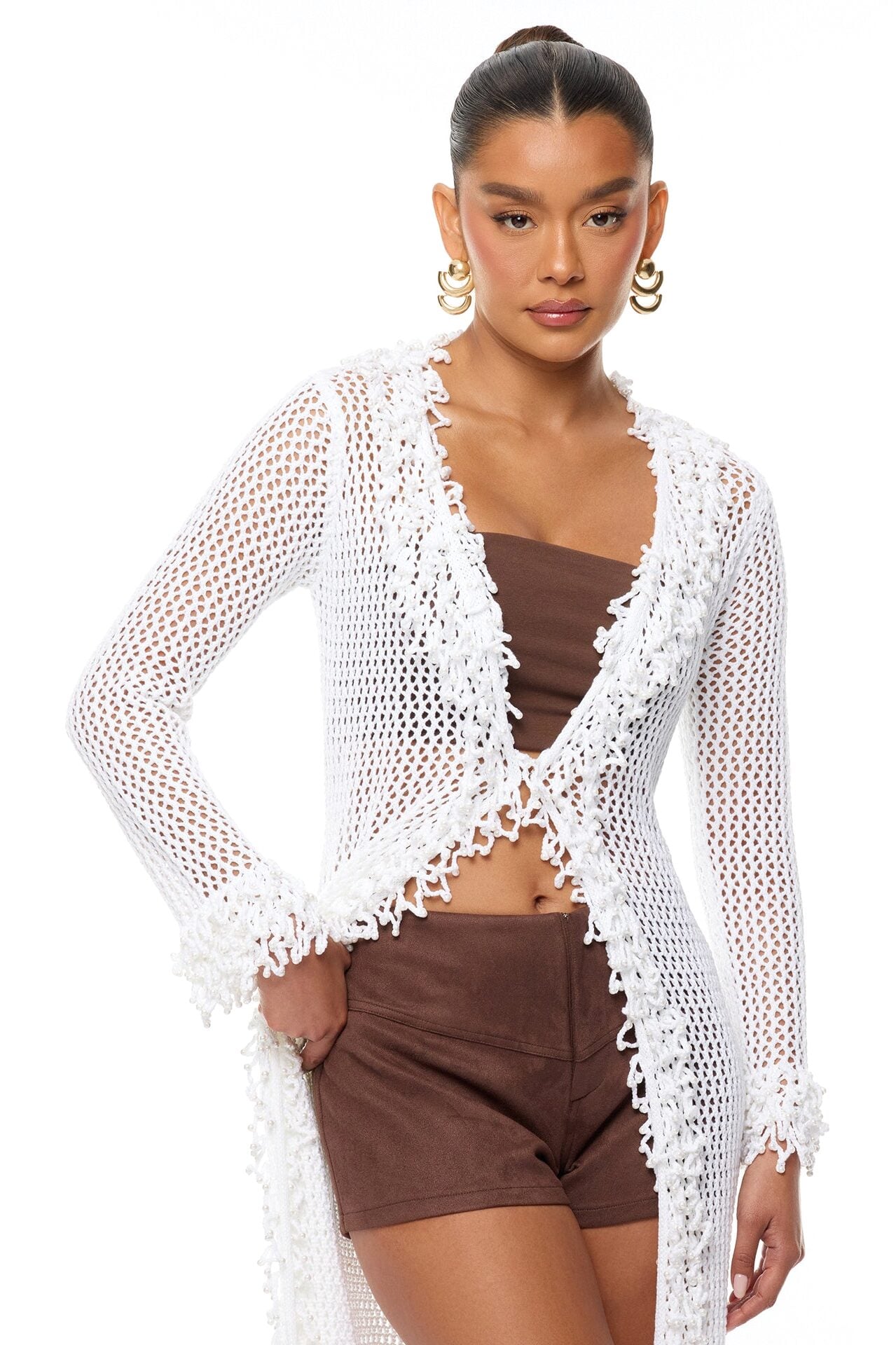 Siesta Crochet Maxi Cardigan - White image 2