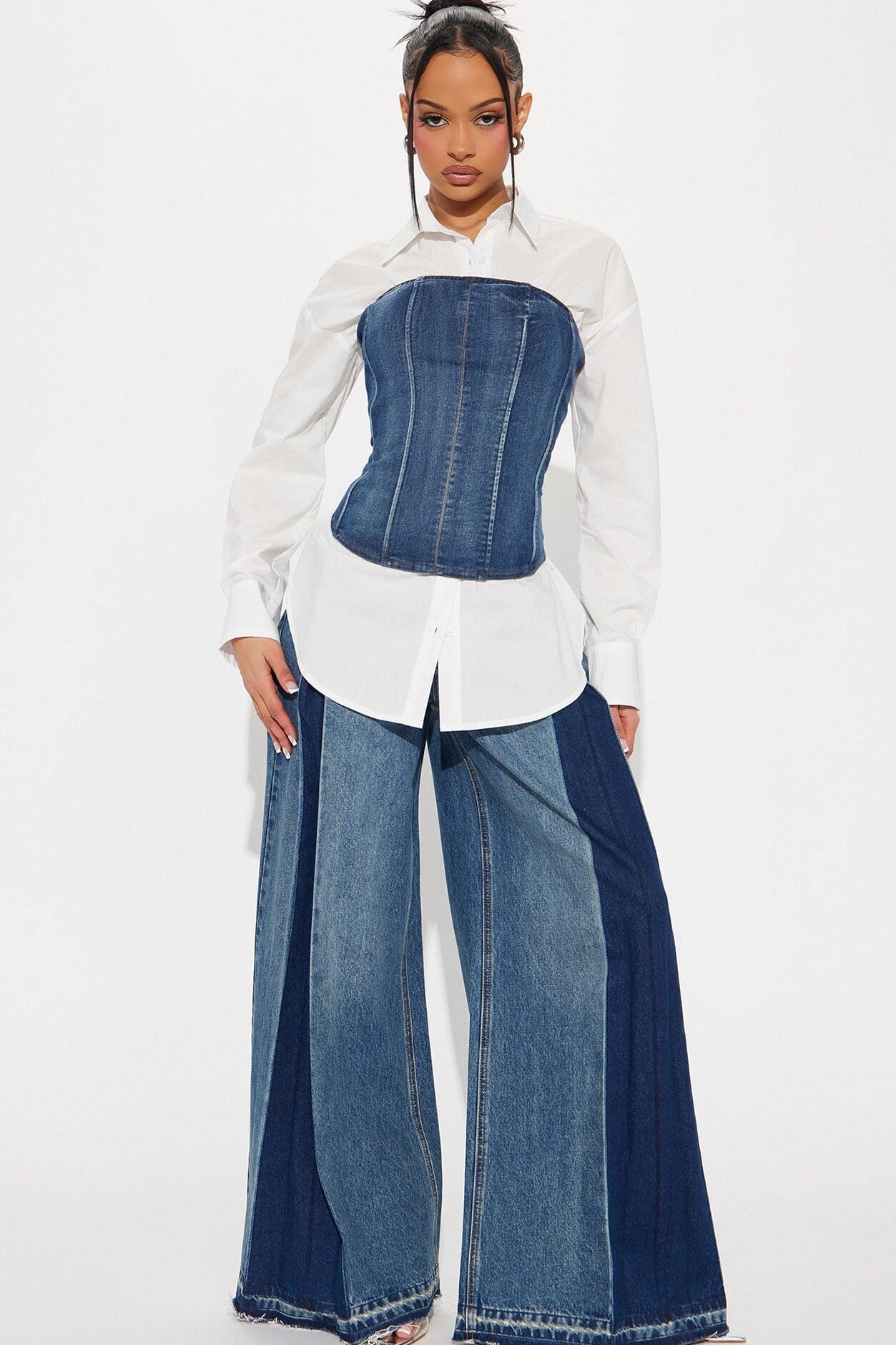 No Attitude Shirt Corset Top - White/Blue image 2