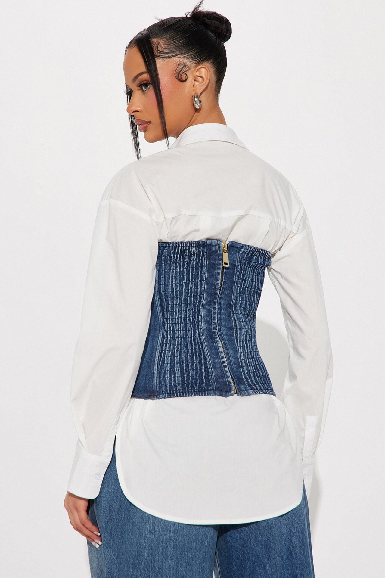 No Attitude Shirt Corset Top - White/Blue image 3