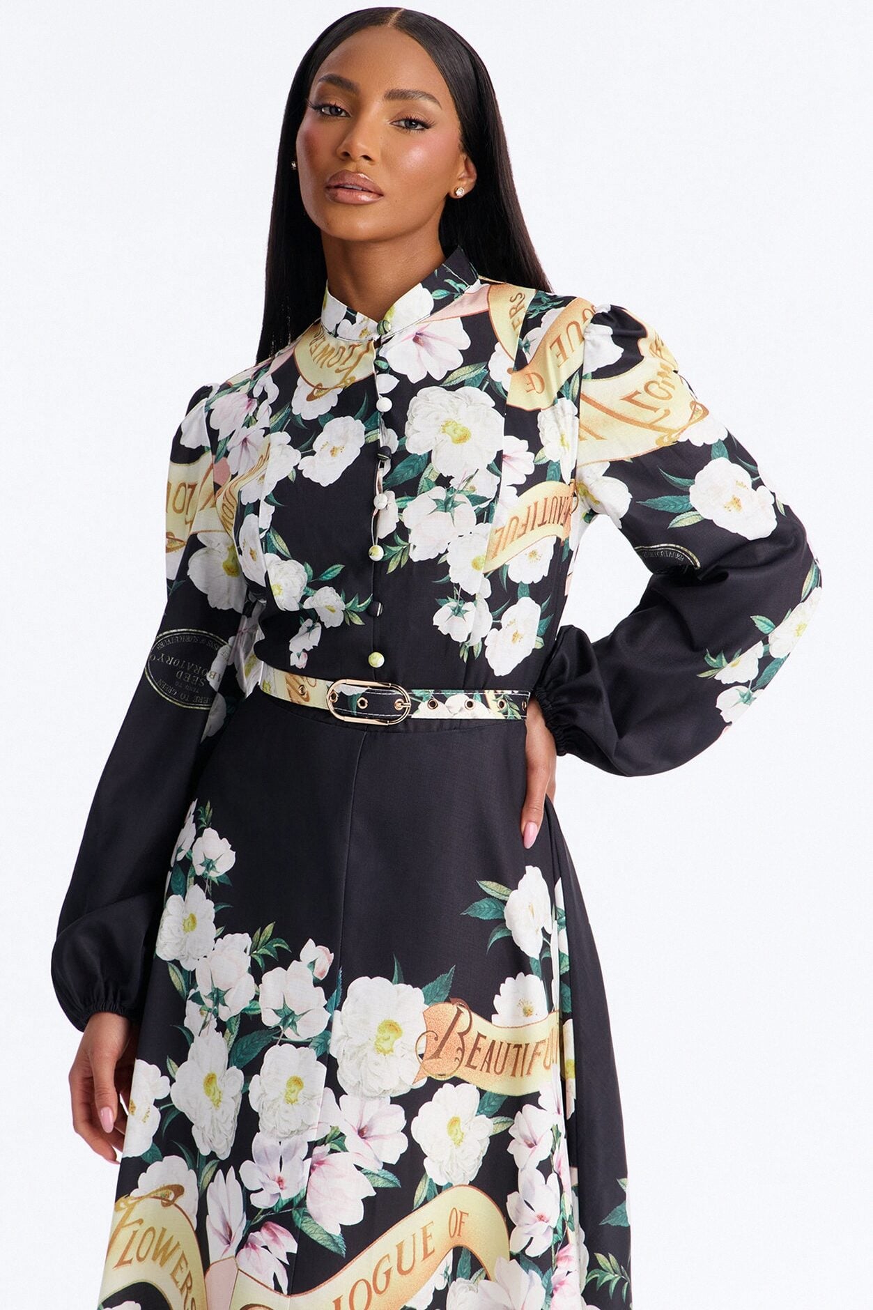 Liana Belted Floral Midi Dress - Black/combo image 2