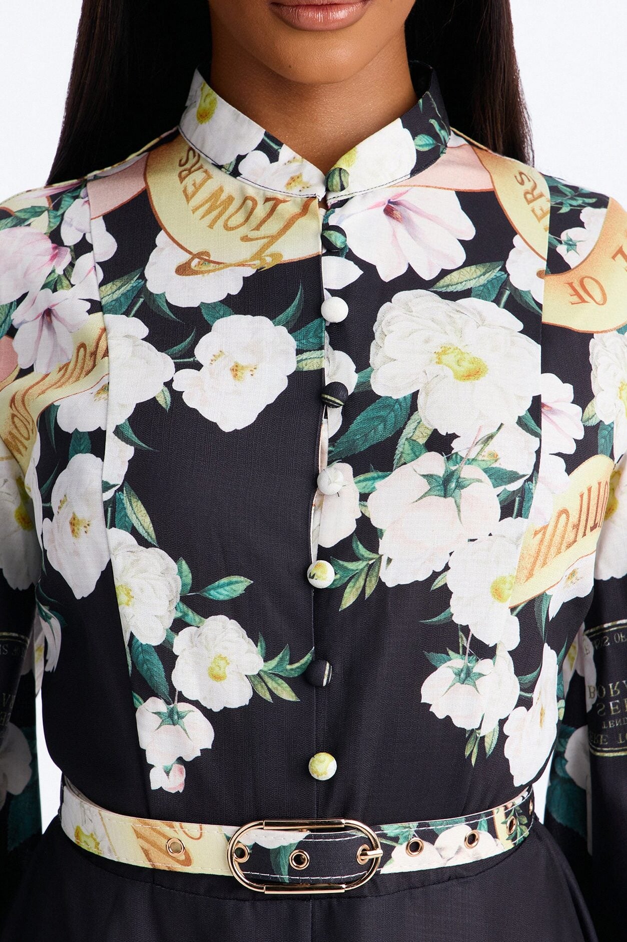 Liana Belted Floral Midi Dress - Black/combo image 3