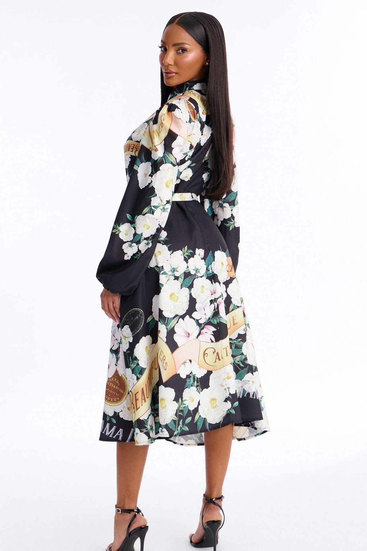 Liana Belted Floral Midi Dress - Black/combo image 4