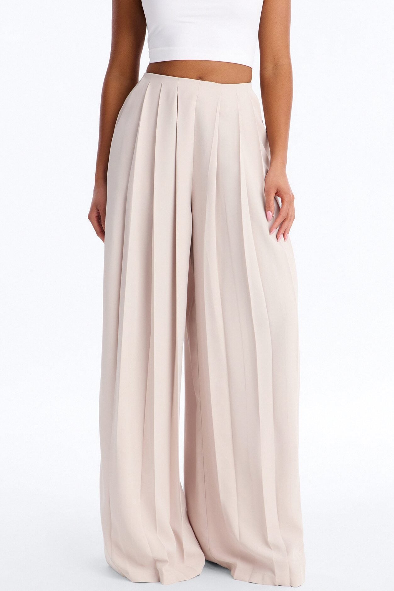 Feminine Feel Crepe Wide Leg Pant 33″ - Beige image 2