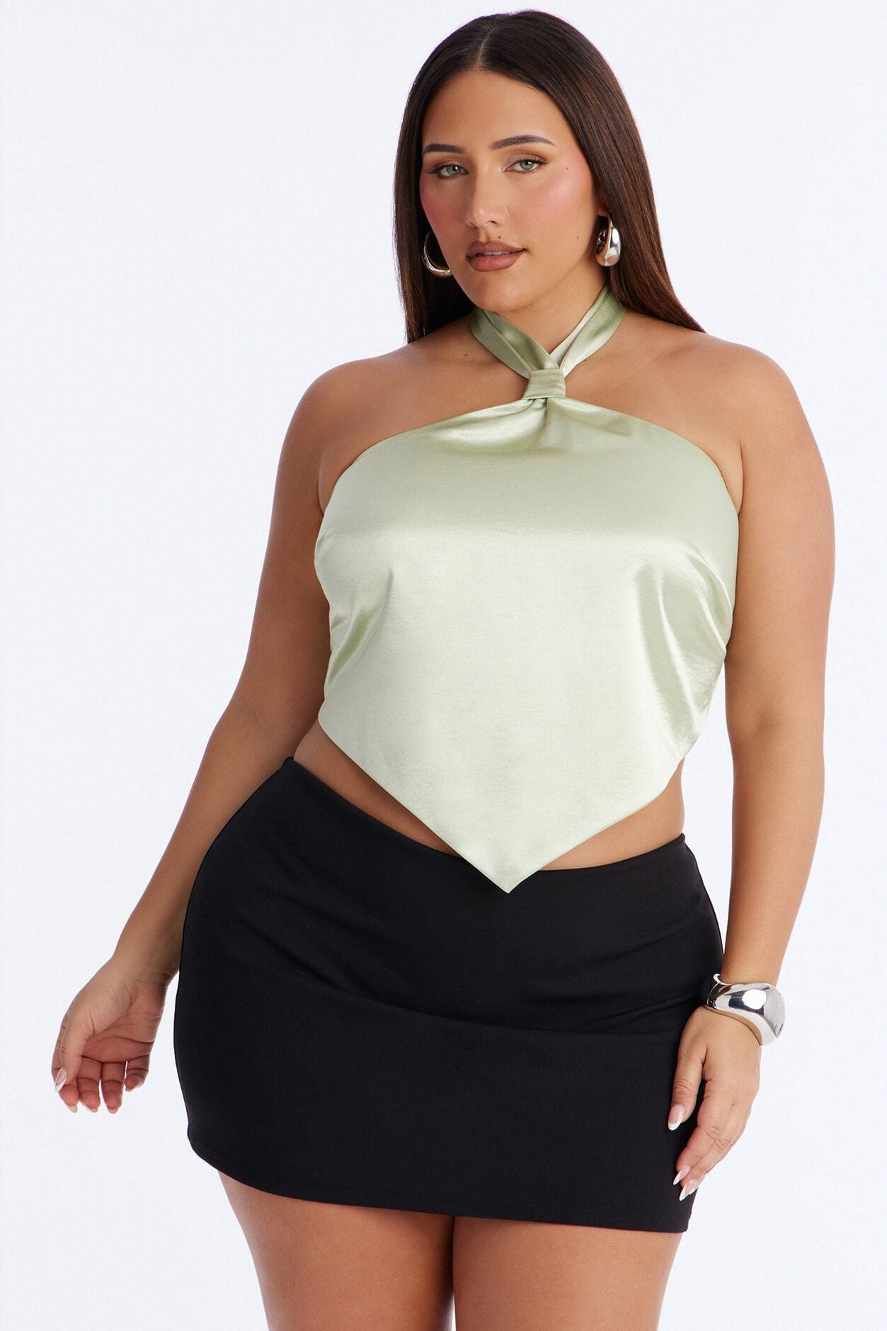Pretty Things Tie Back Satin Halter Top - Sage image 6