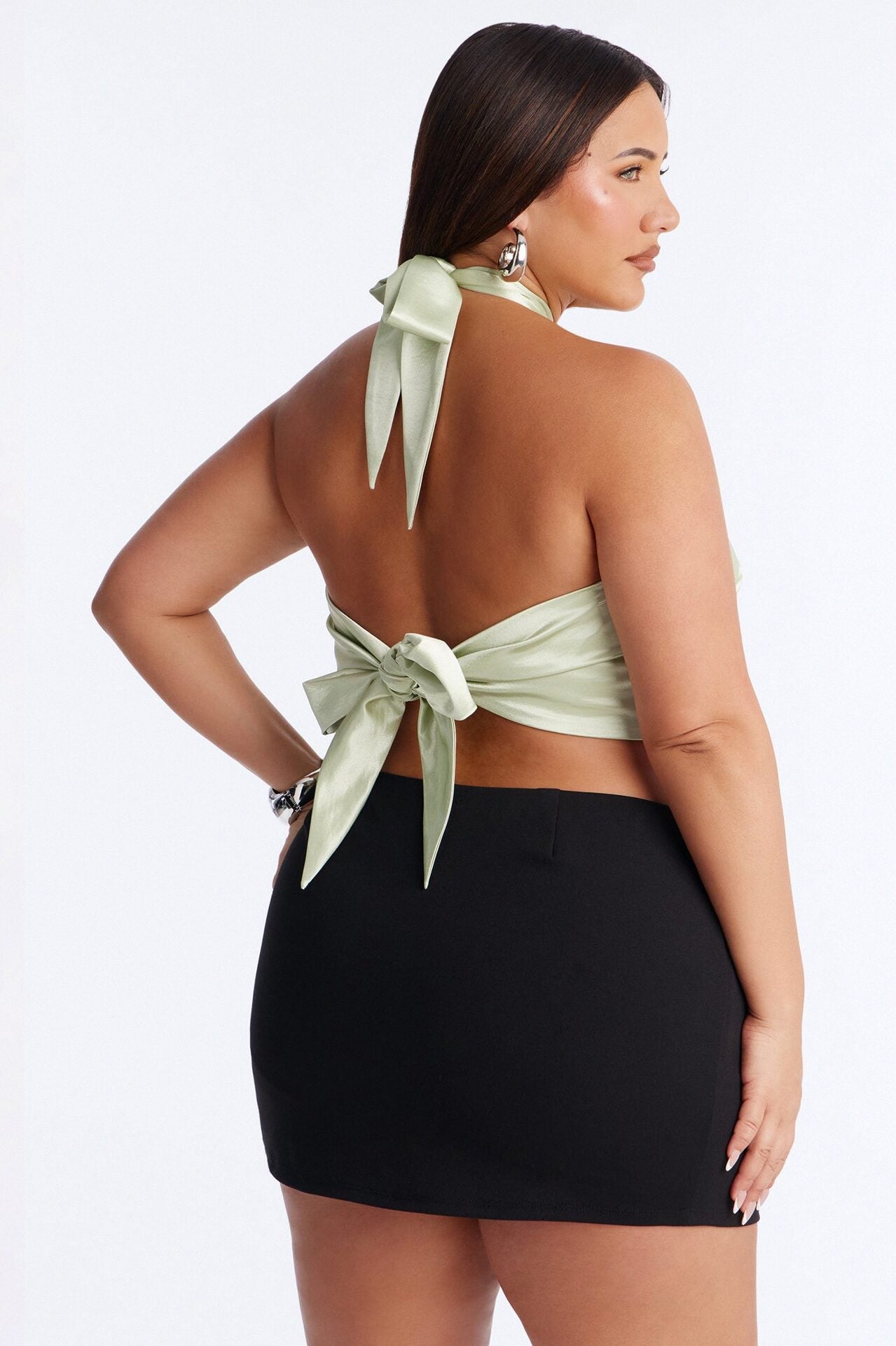 Pretty Things Tie Back Satin Halter Top - Sage image 4
