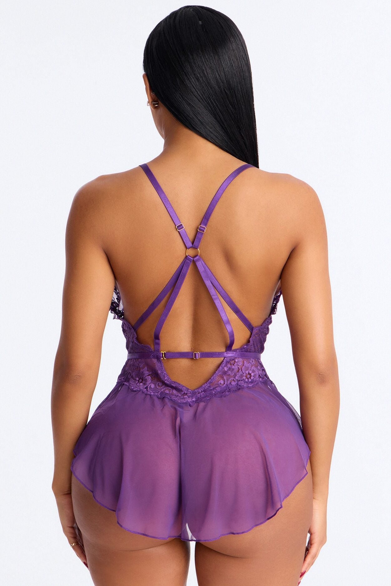 Sweet Serenade Mesh Lace Babdyoll - Purple image 3
