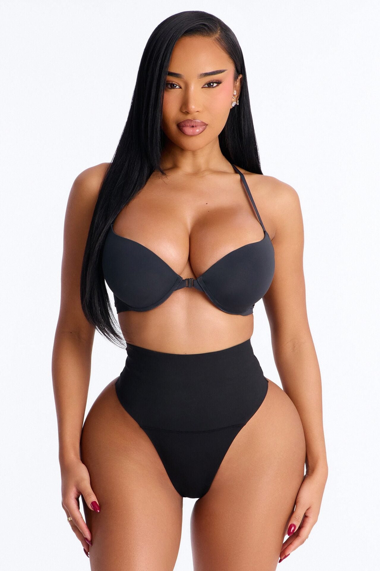 Mid Compression High Waist Shapewear Thong - Black image 2