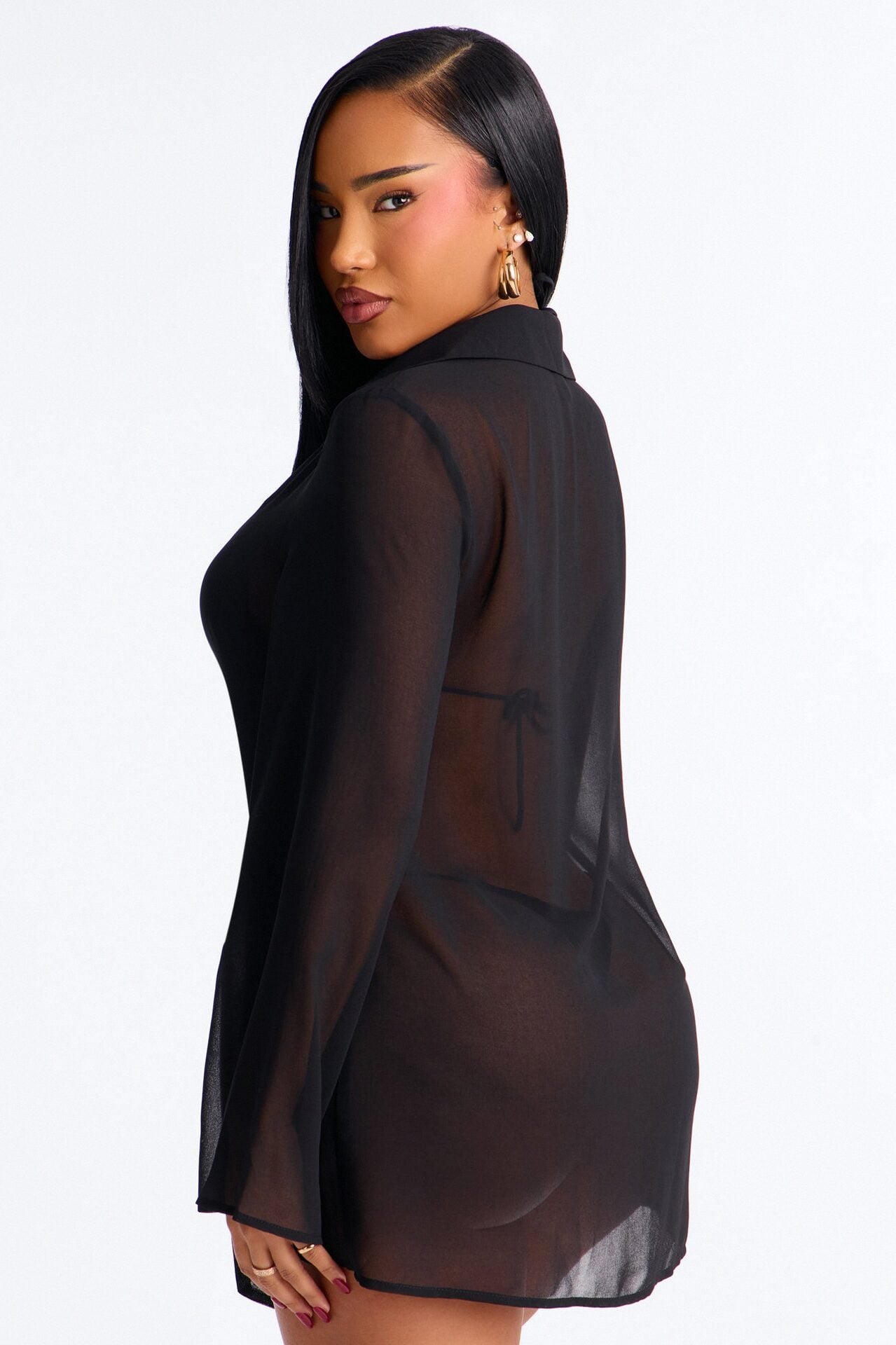 Lush Linen Swim Cover Up Mini Dress - Black image 3