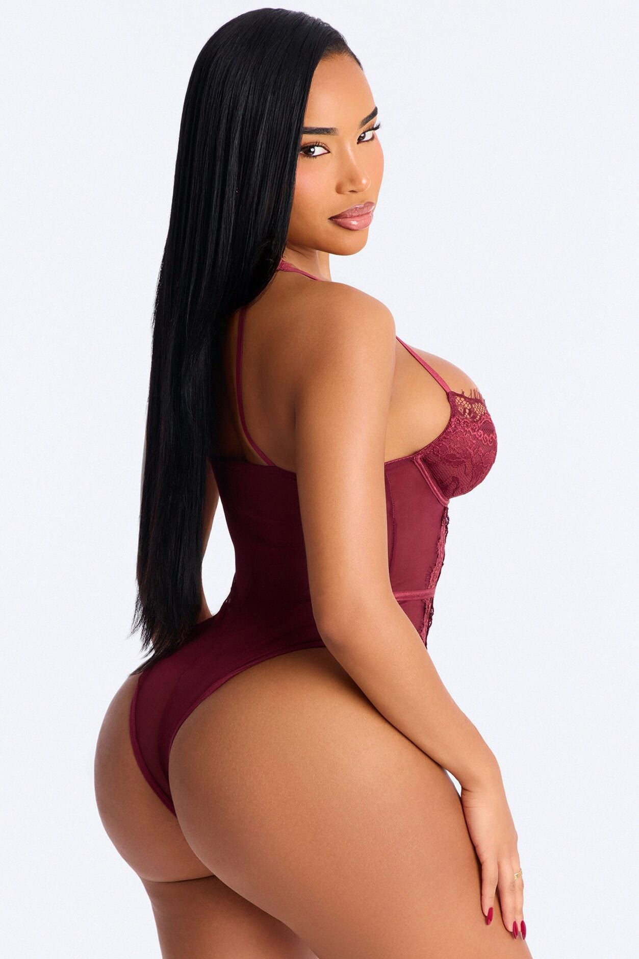Somebody To Love Lace Teddy - Burgundy image 3