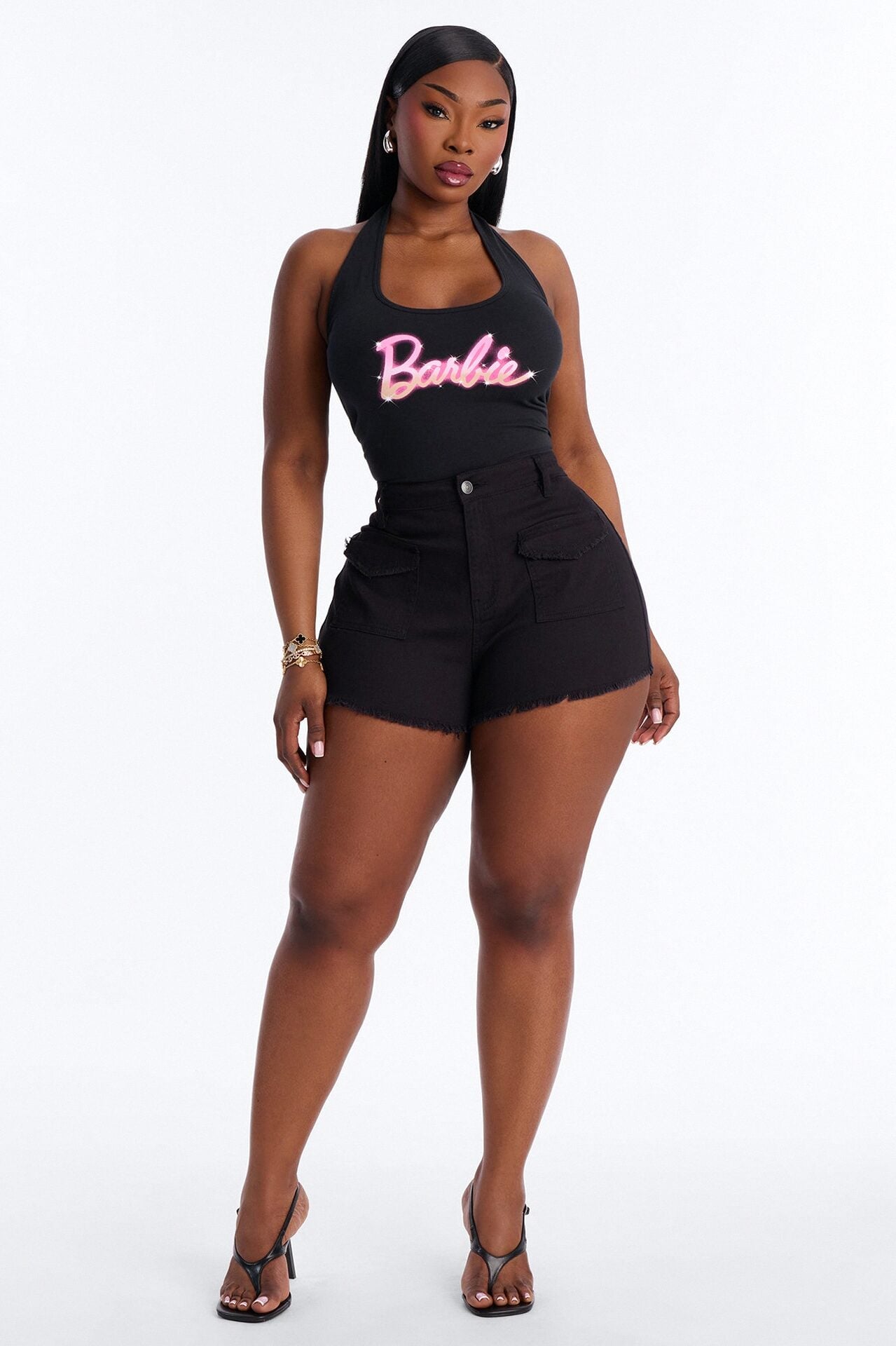 Call The Shots Stretch Denim Cut Off Shorts - Black image 5