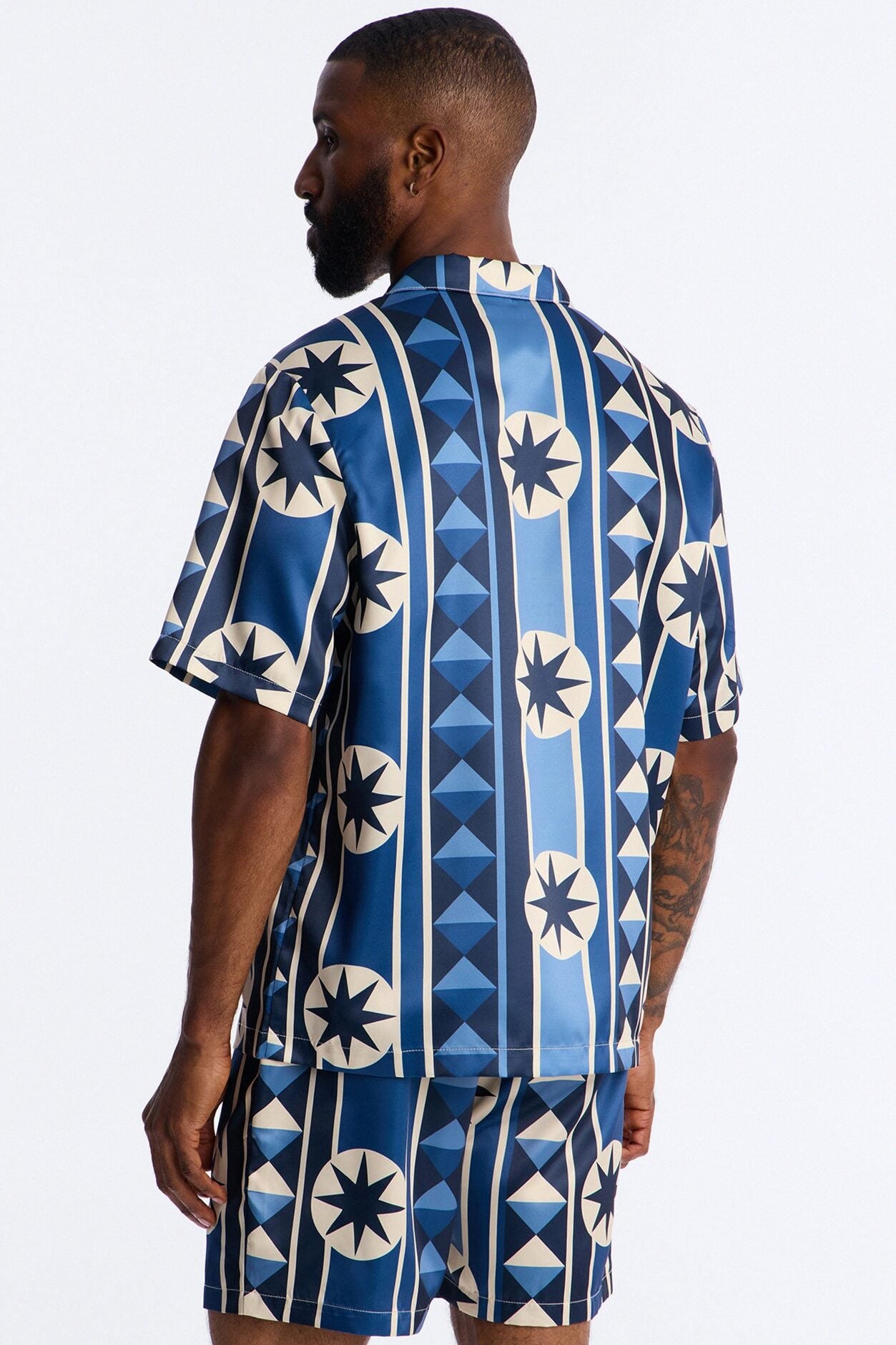 Toscana Geo Cuban Collar Shirt - Blue image 4