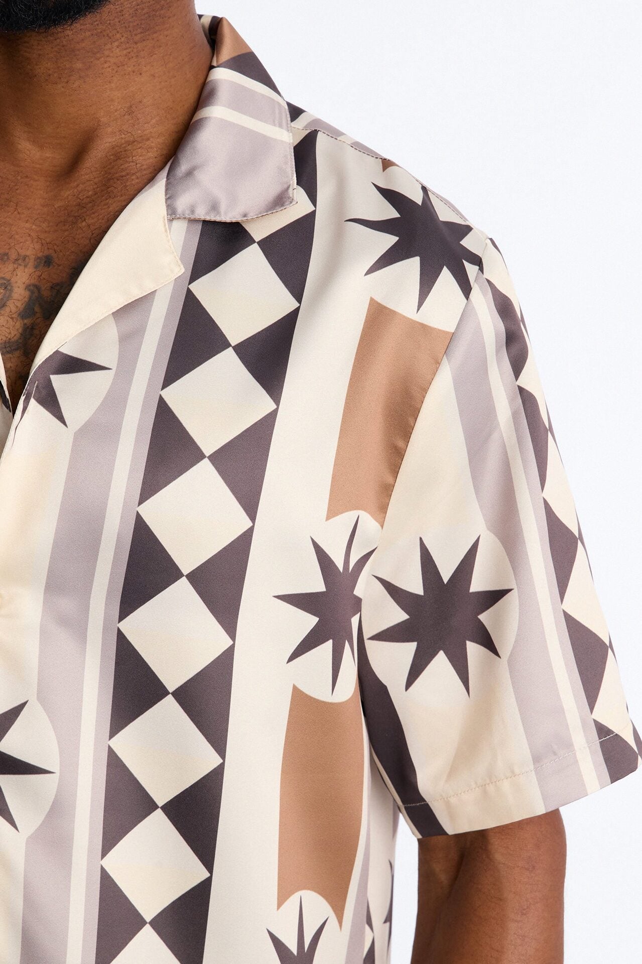 Toscana Geo Cuban Collar Shirt - Tan image 3