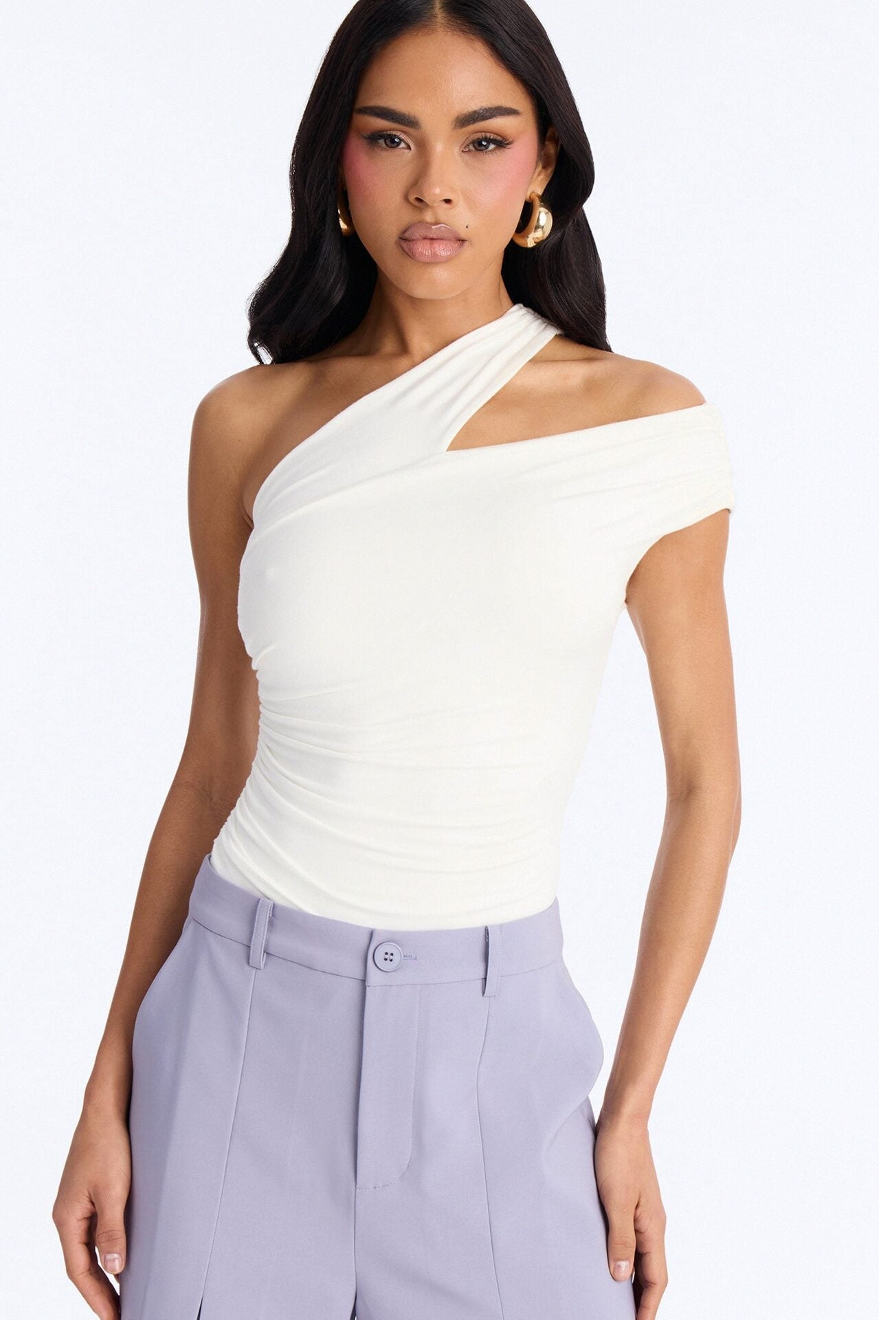 Been Here Before Ruched One Shoulder Bodysuit - White image 3