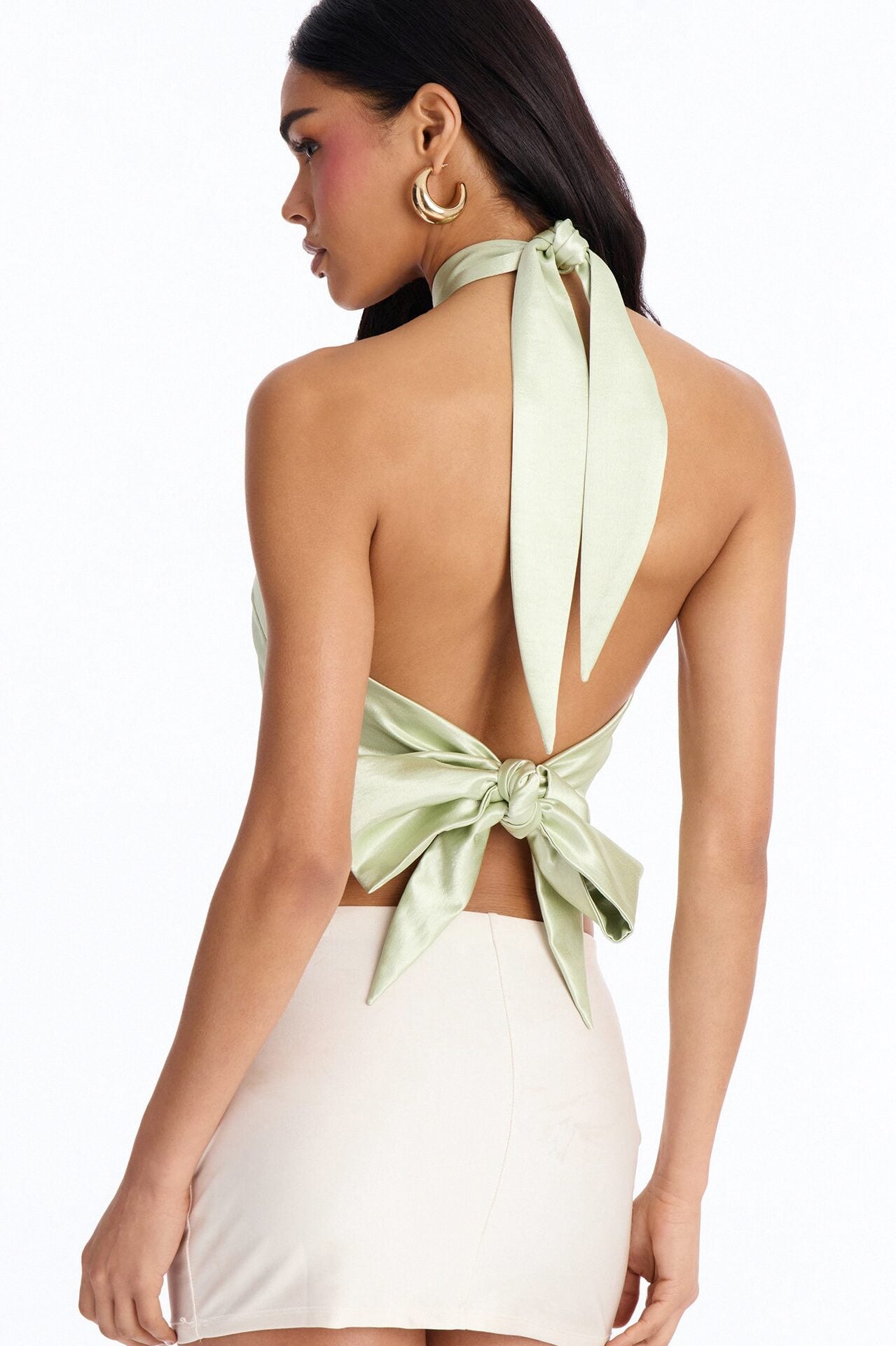 Pretty Things Tie Back Satin Halter Top - Sage image 3