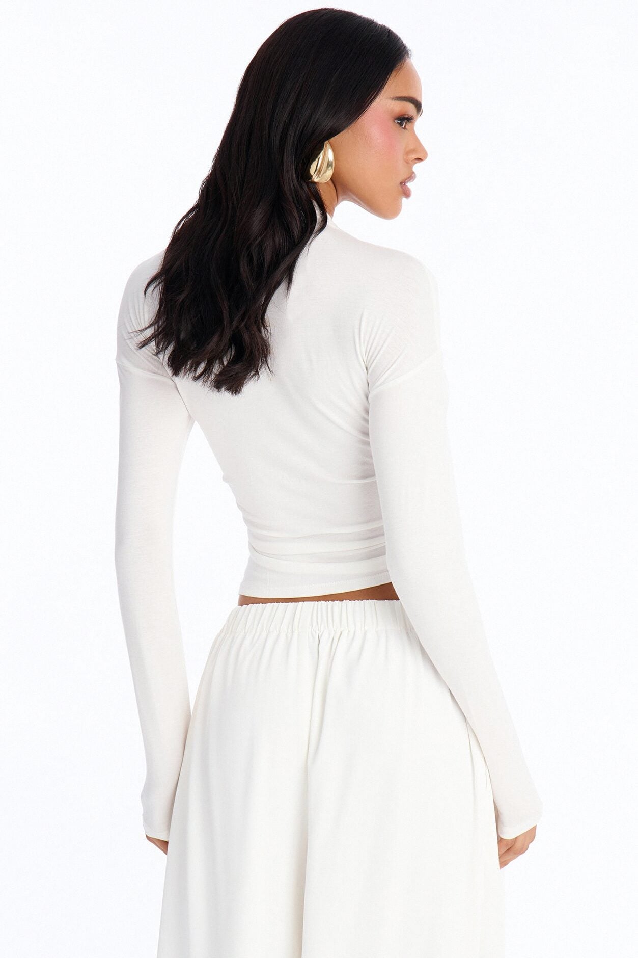 Pin Me Asymmetrical Neck Long Sleeve Top - White image 4
