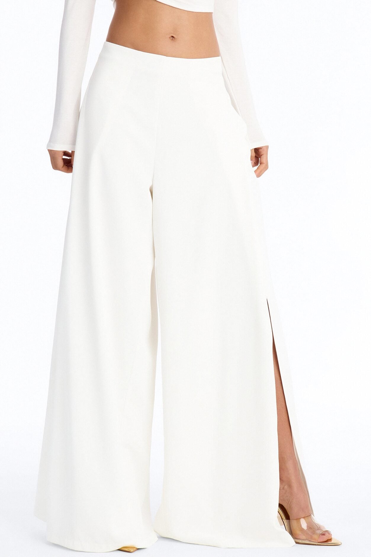 Elodie Mid Rise Super Wide Leg Crepe Pant 33″ - Ivory image 2