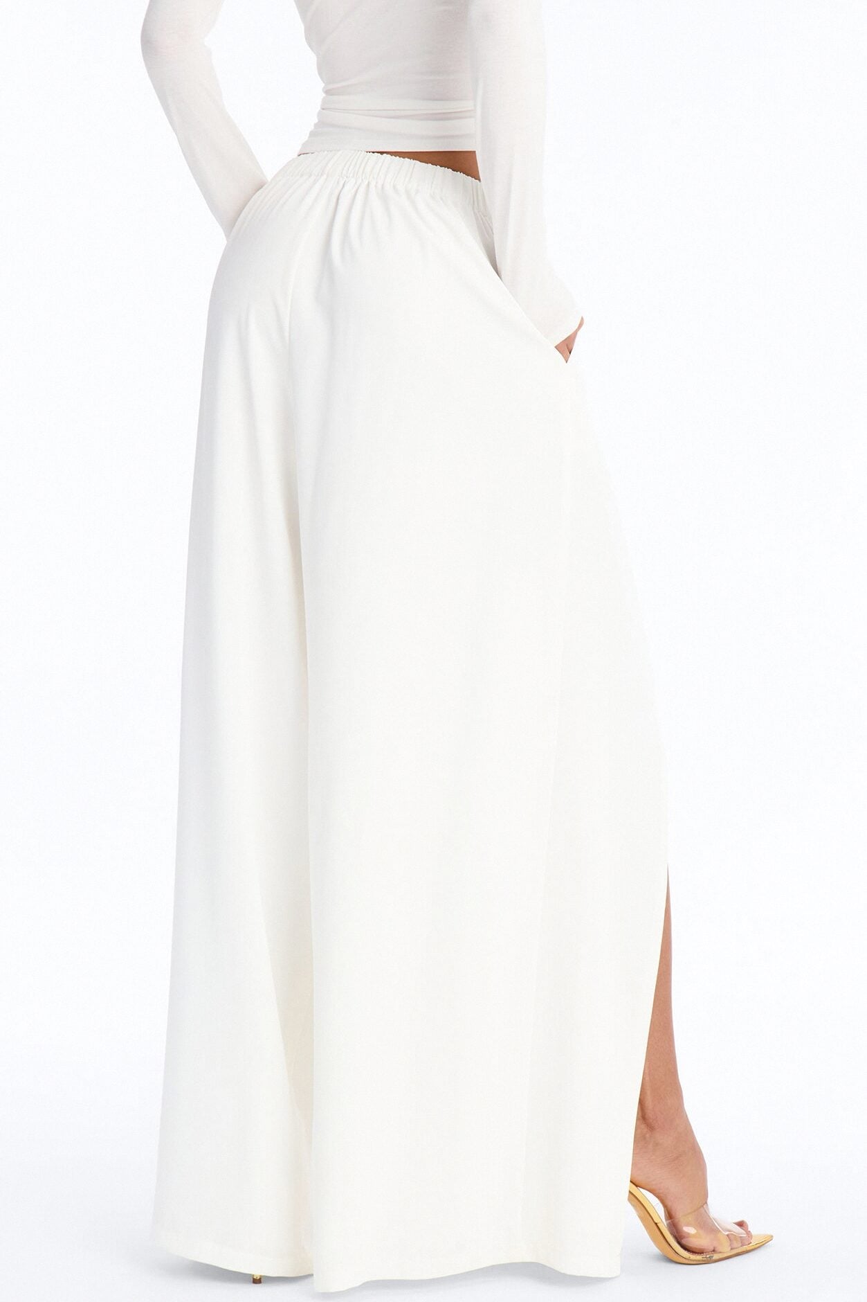 Elodie Mid Rise Super Wide Leg Crepe Pant 33″ - Ivory image 3