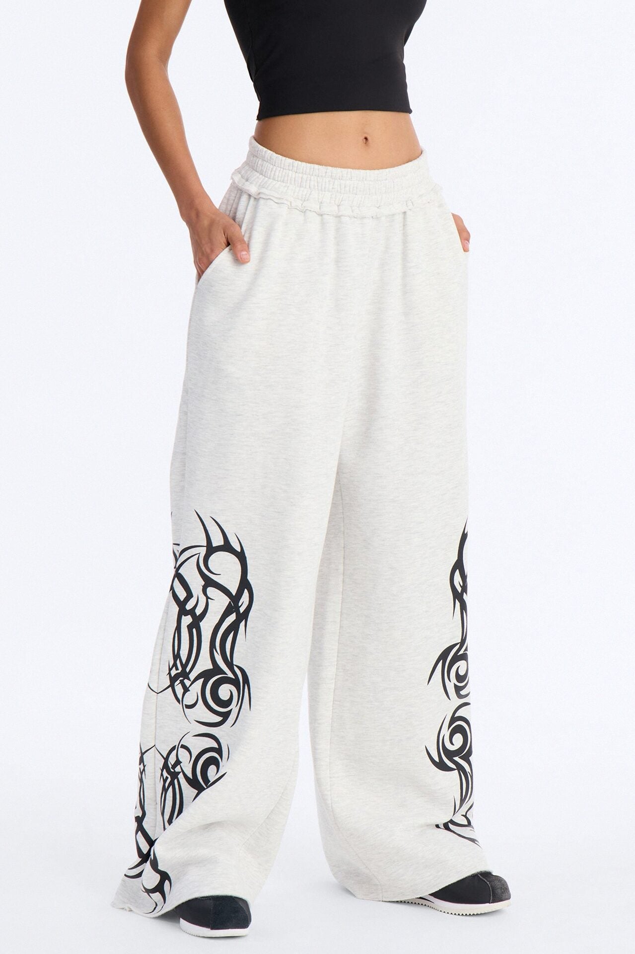 Edgy Fleece Wide Leg Sweatpants - Grey image 2