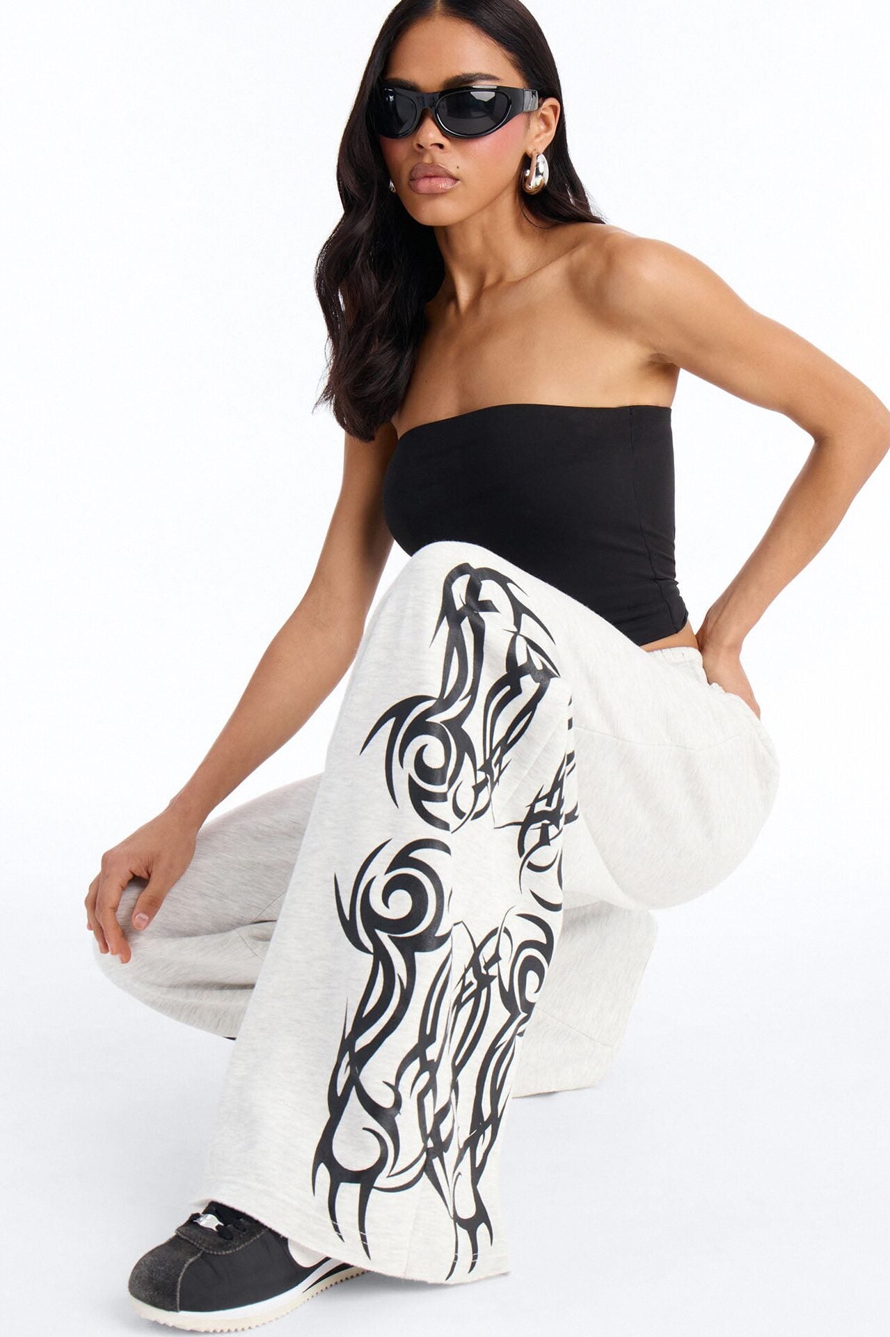 Edgy Fleece Wide Leg Sweatpants - Grey image 3