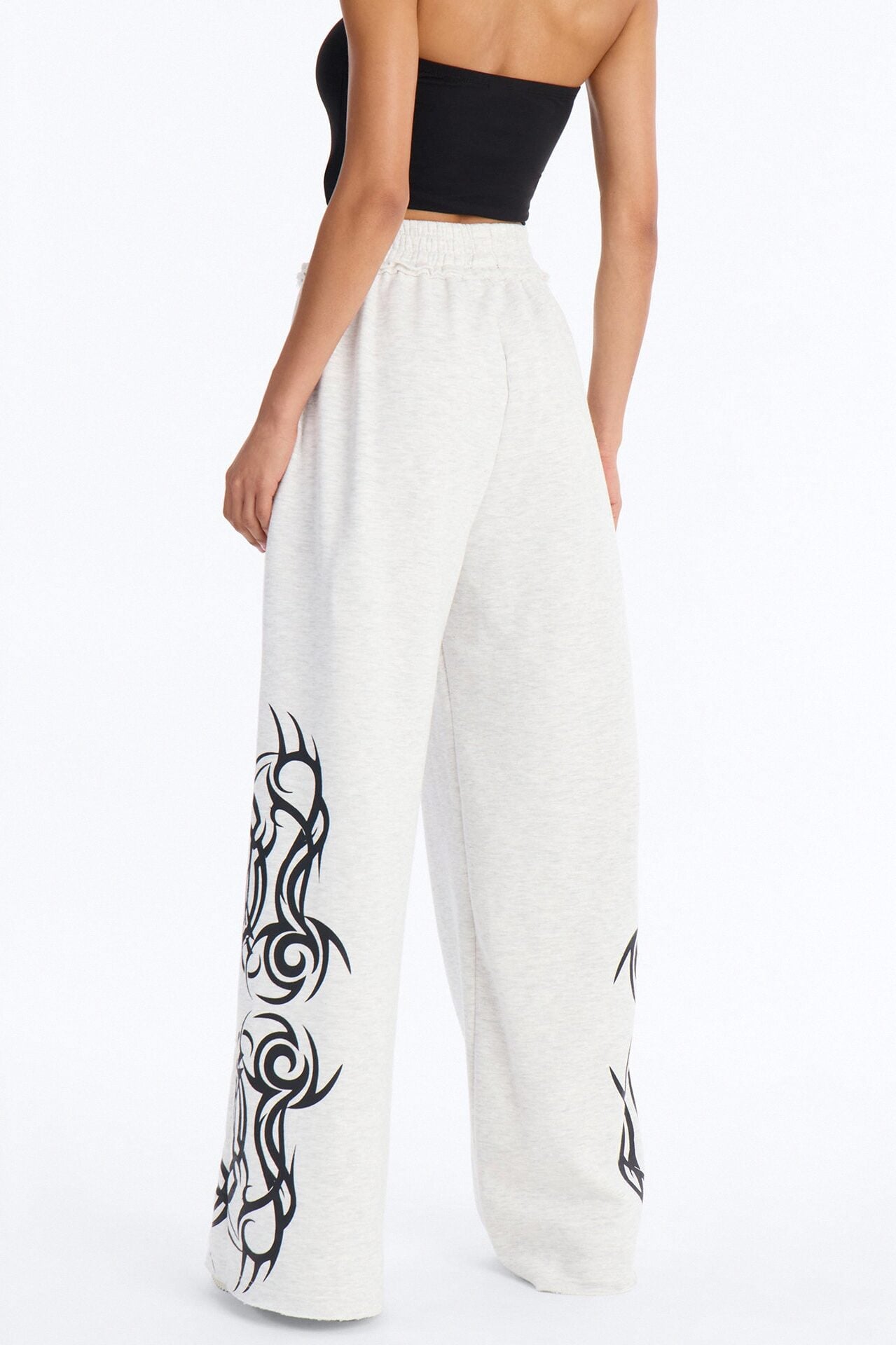 Edgy Fleece Wide Leg Sweatpants - Grey image 4