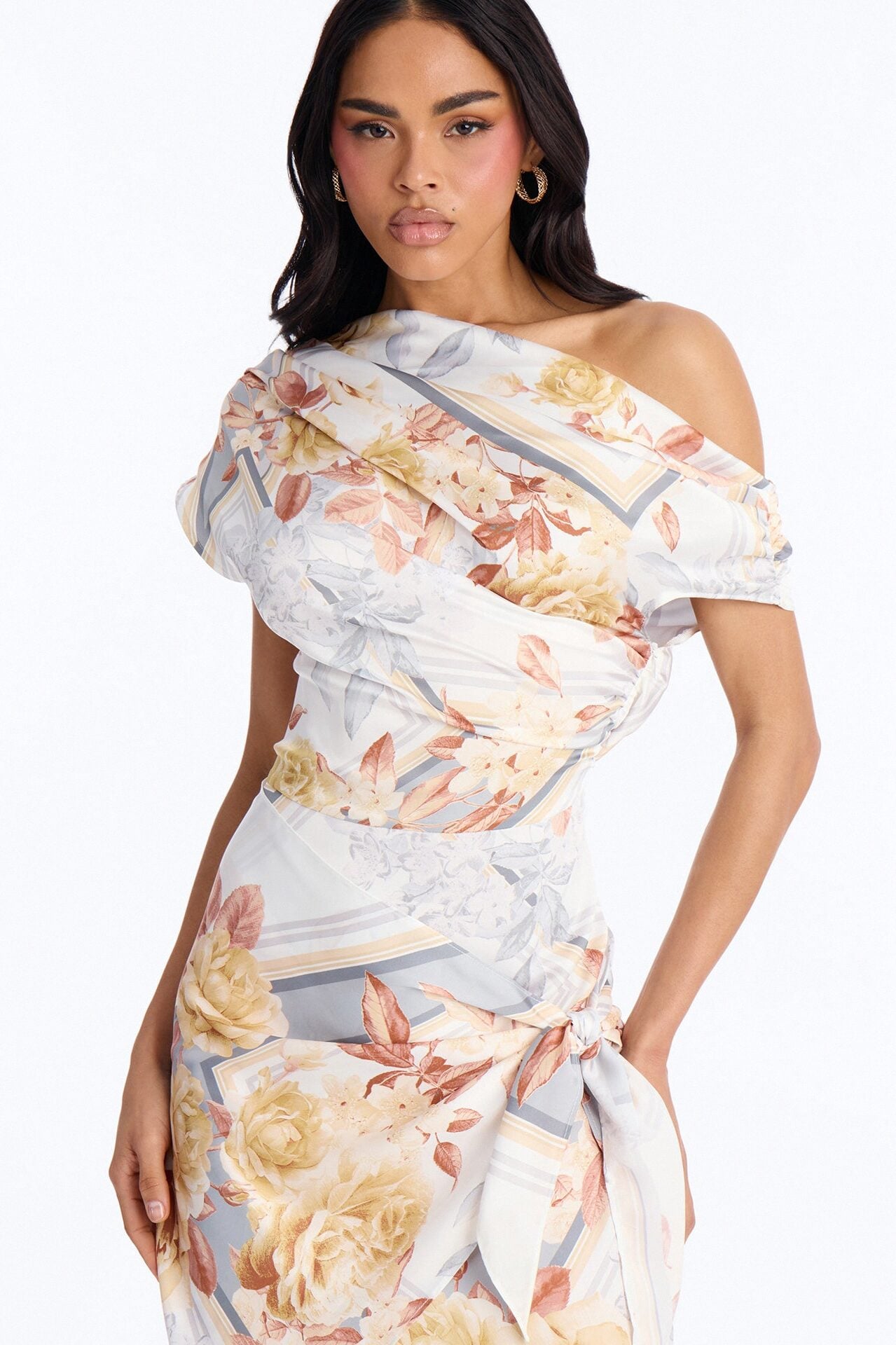 Brea Floral Satin Midi Dress - Blue/combo image 2