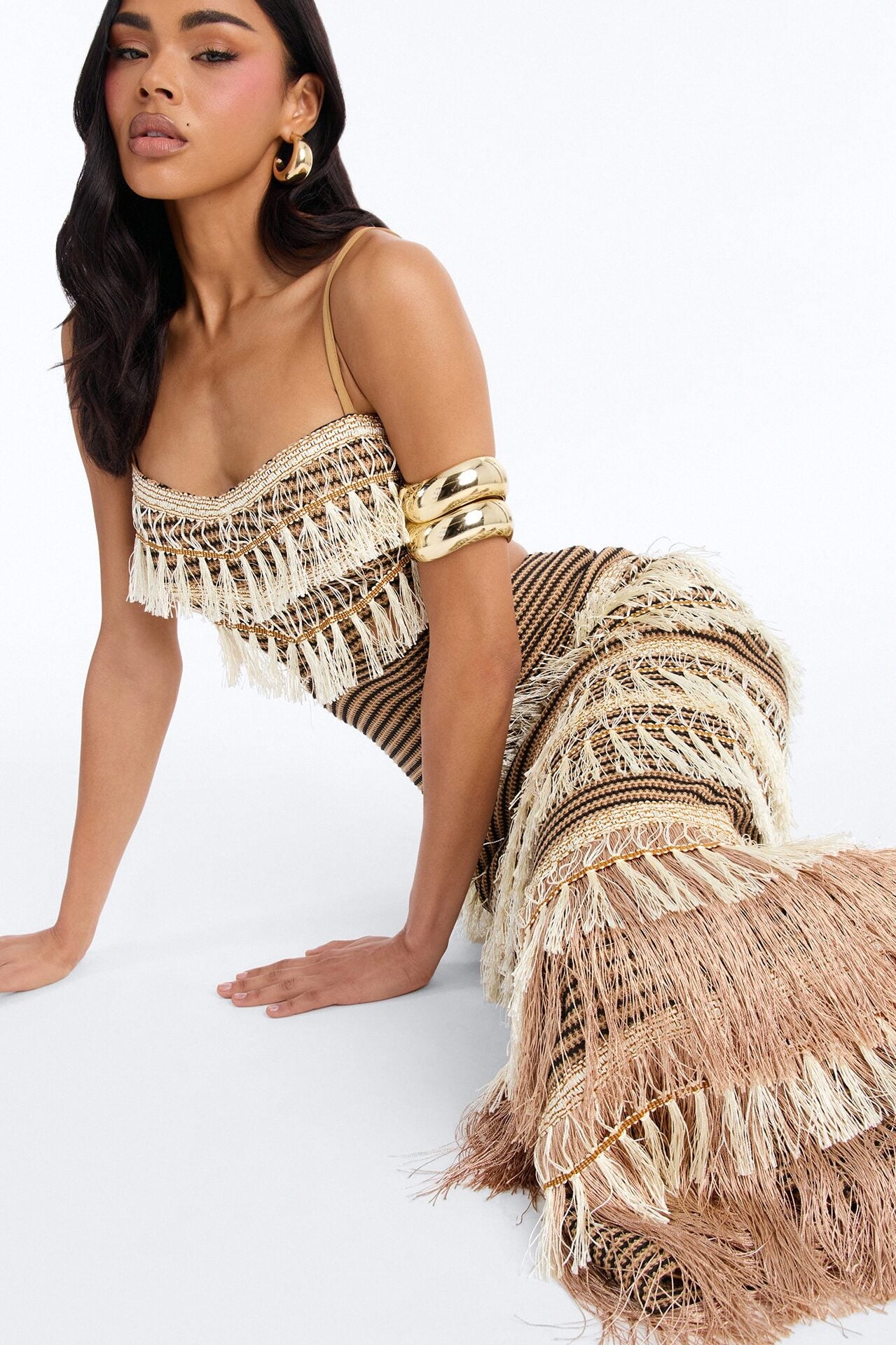 Tulum Bound Fringe Maxi Dress - Brown/combo image 3