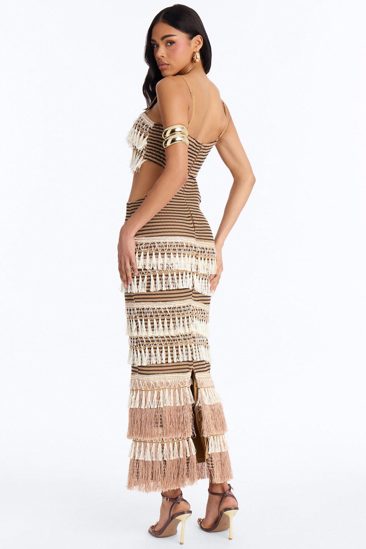 Tulum Bound Fringe Maxi Dress - Brown/combo image 4