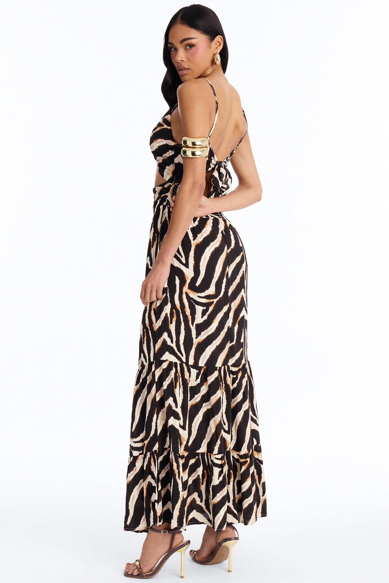 Kaylie Printed Tie Front Maxi Dress - Black/combo image 4