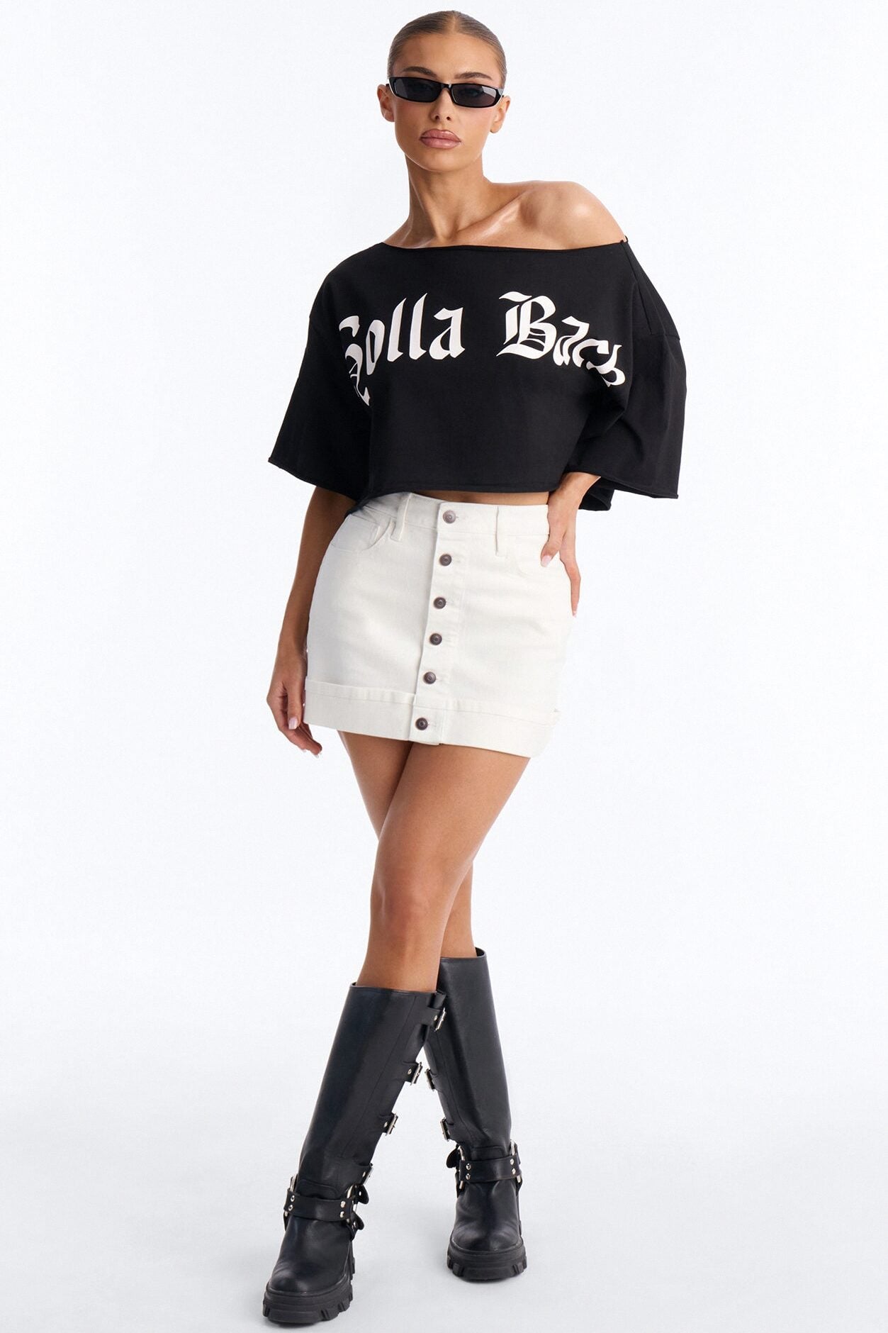 Holla Back Off Shoulder Crop Top - Black image 2