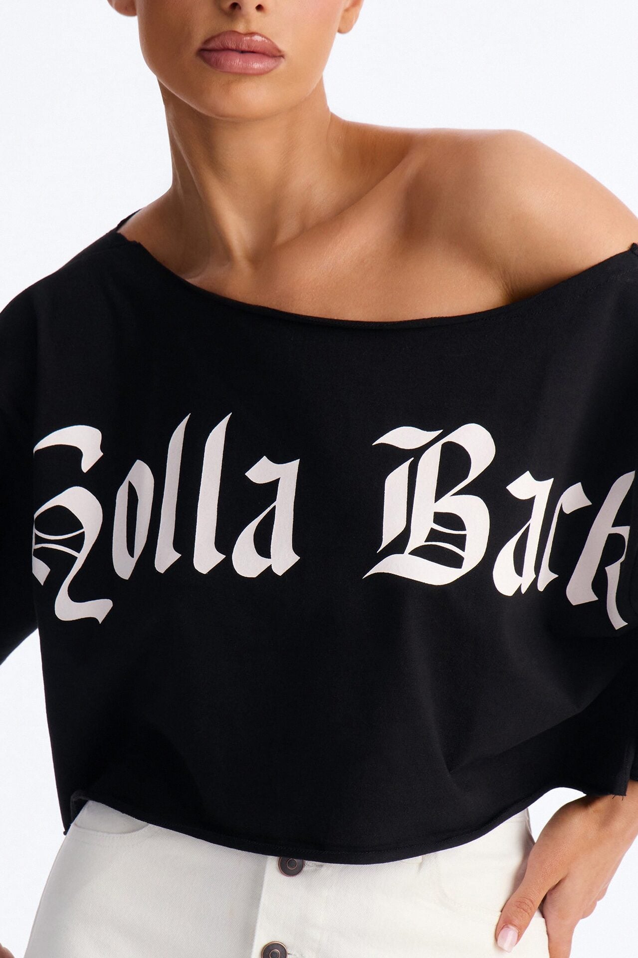 Holla Back Off Shoulder Crop Top - Black image 3