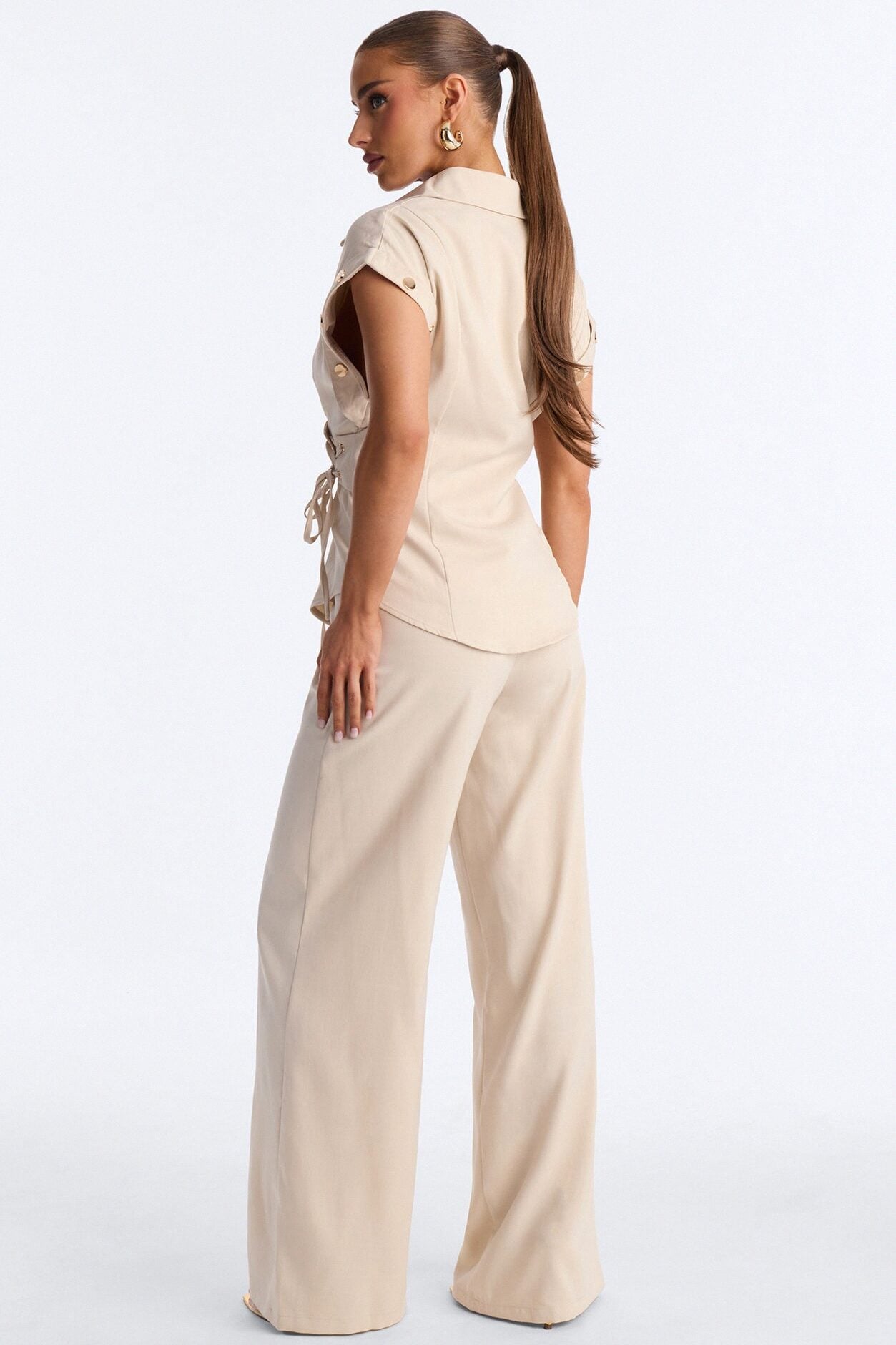 Lizzie Snap Detail Pant Set - Beige image 4