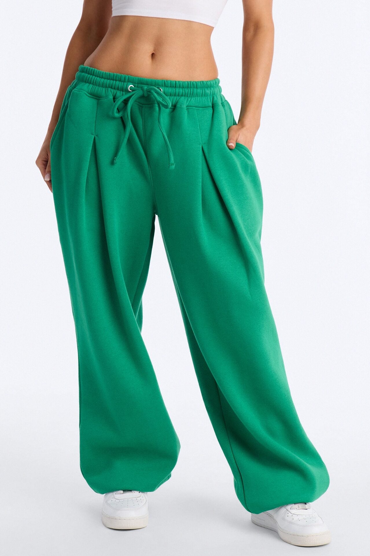 Mia Pleated Fleece Jogger Pants - Green image 3