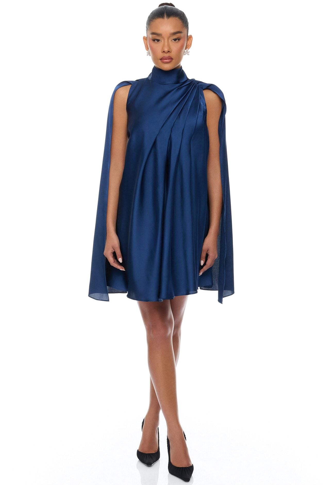 Rachelle Draped Satin Mini Dress - Navy image 6