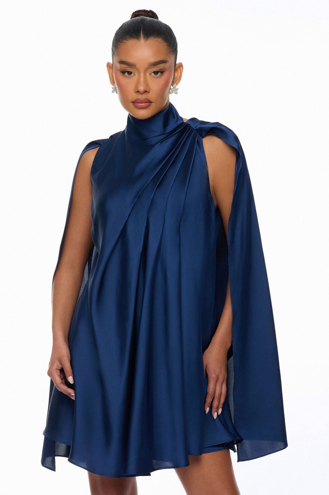 Rachelle Draped Satin Mini Dress - Navy image 5
