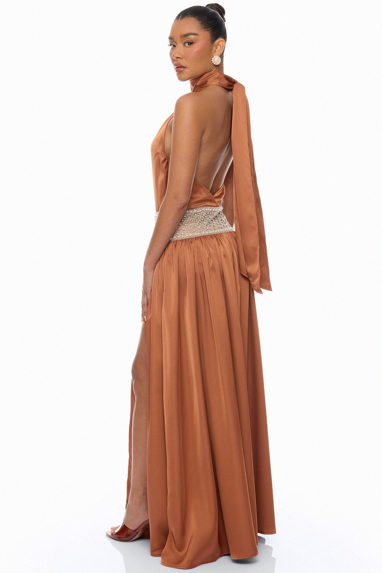 Anya Embellished Satin Maxi Dress - Bronze image 4