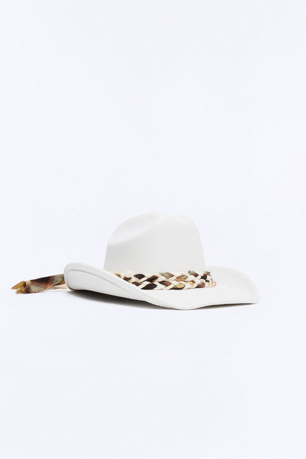 Saddle Up Faux Suede Braided Cowboy Hat - Ivory image 3