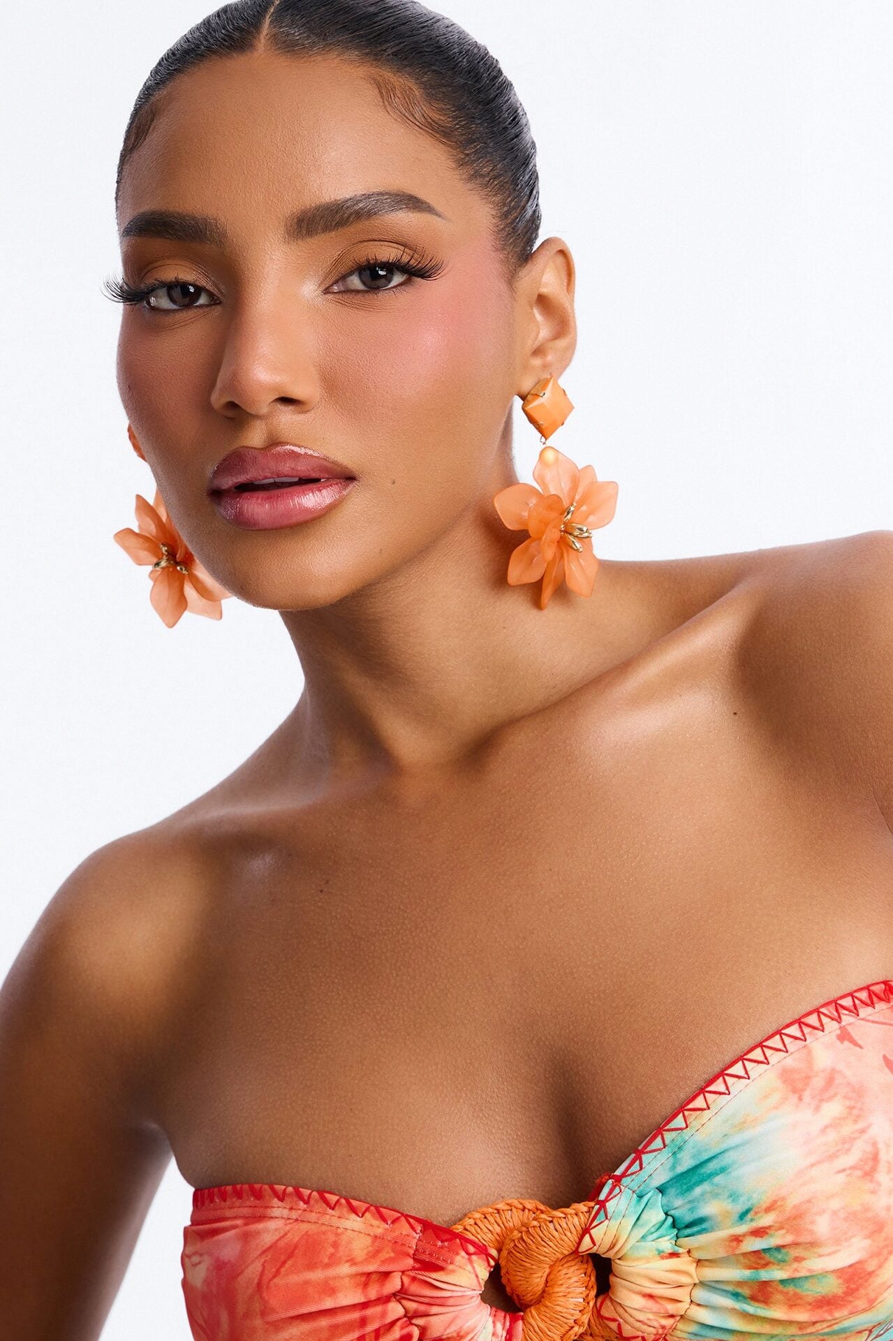 Maribelle Floral Drop Earrings - Orange image 2