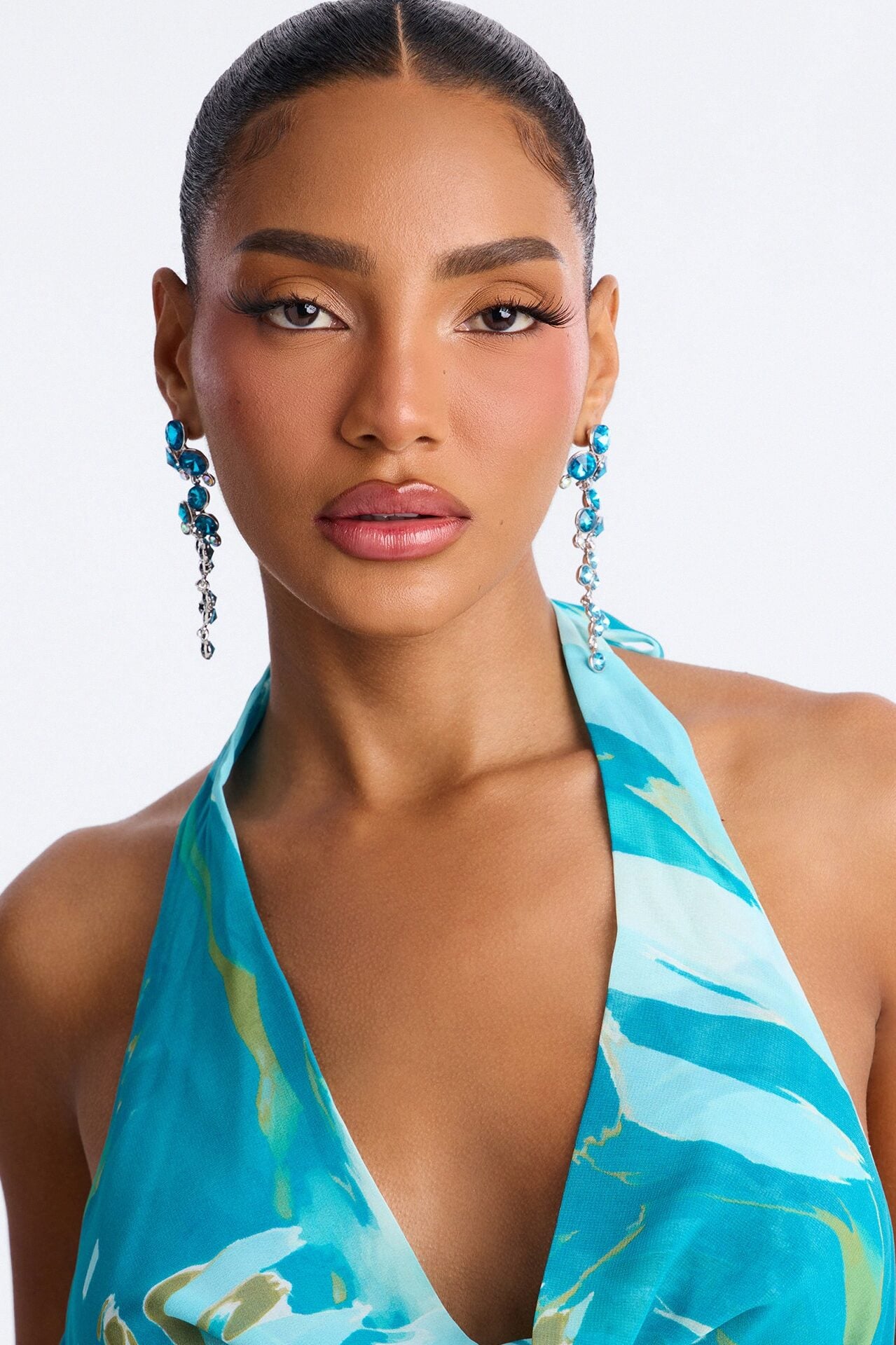 Sea Me Sparkle Rhinestone Drop Earrings - Blue image 2