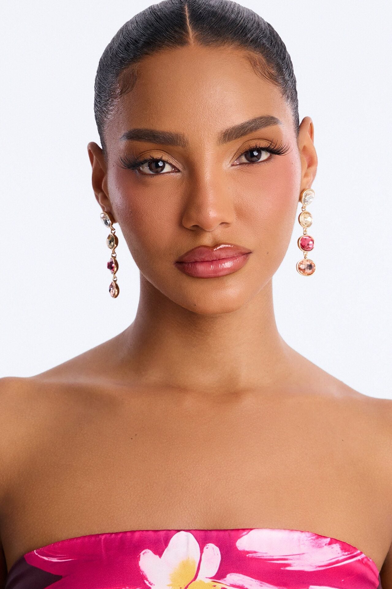 Only Fall Rhinestone Drop Earrings - Gold/Pink image 2