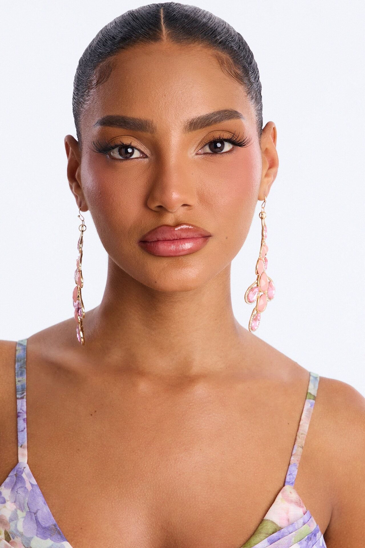 Vivienne Rhinestone Drop Earrings - Pink image 2