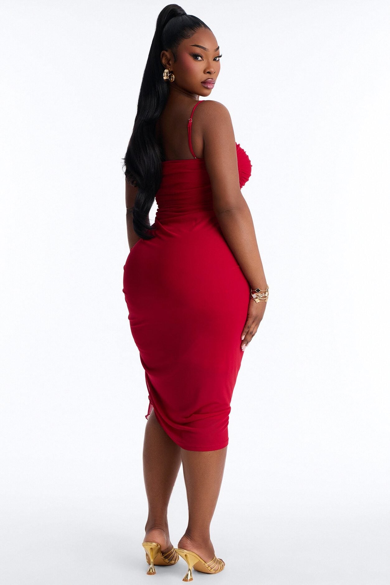 Pretty Lady Ruched Midi Dress - Red image 7